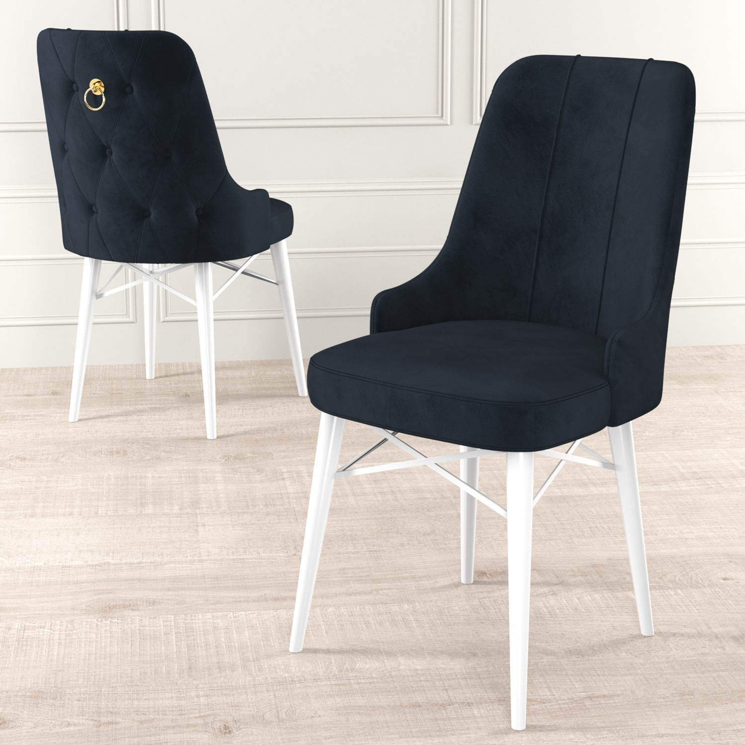 Set scaune, Hanah Home, metal, antracit si alb, 46x46x94 cm, 6 piese — imaginea 3