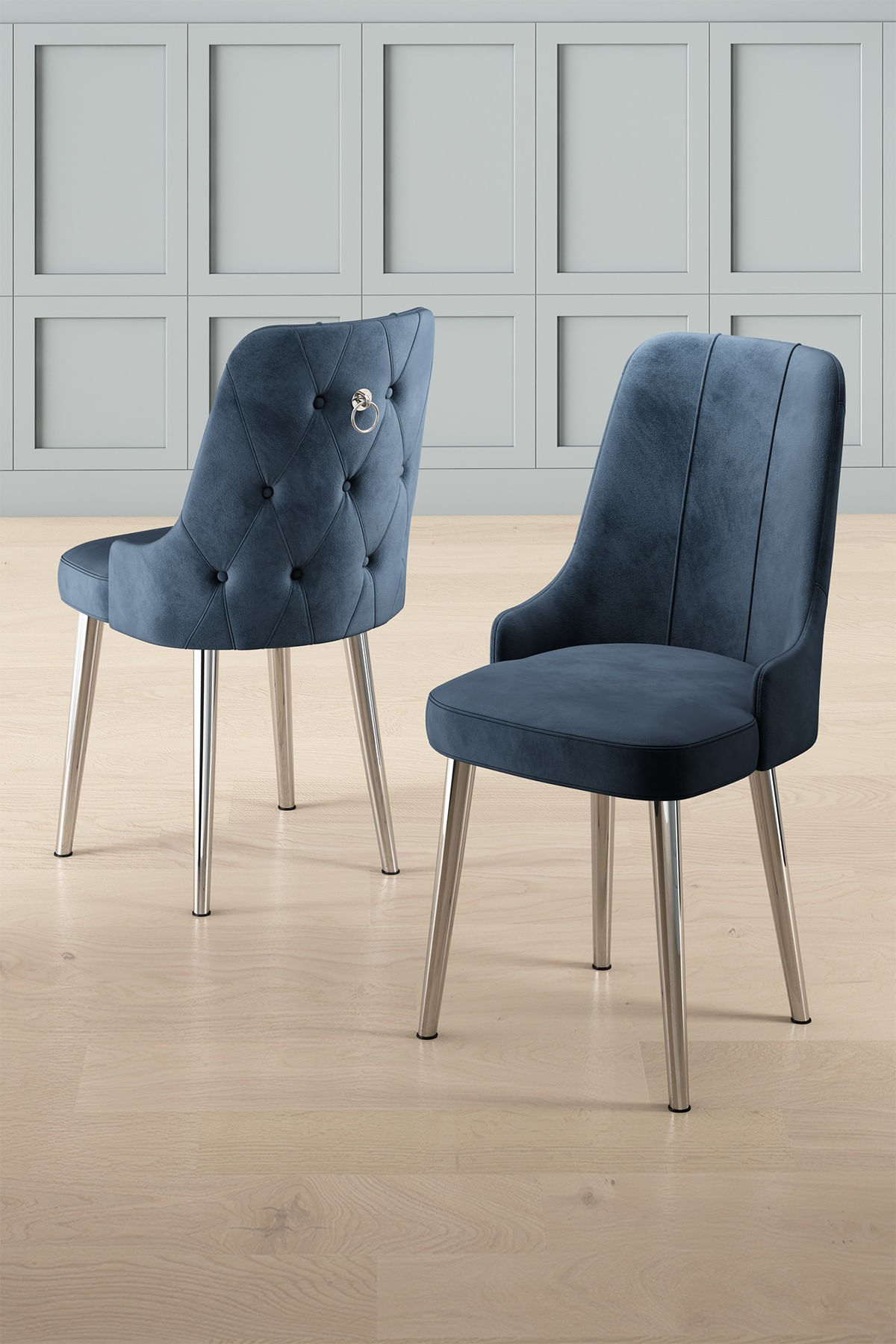 Set scaune, Hanah Home, metal, antracit si crom, 46x46x94 cm, babyface — imaginea 3