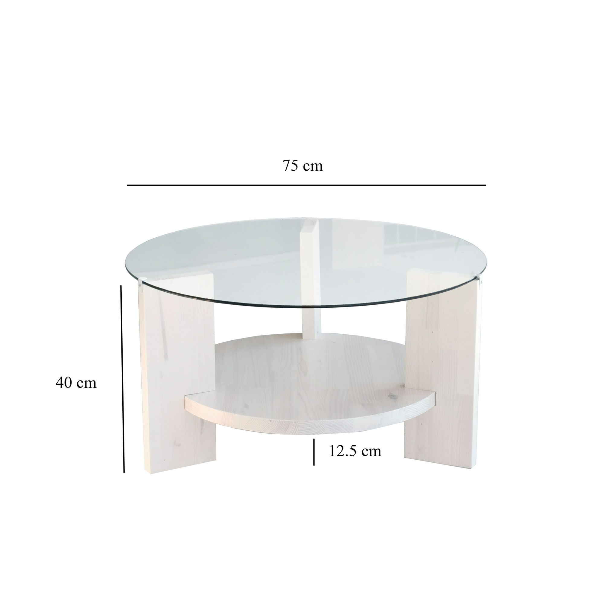 Masa de cafea, Hanah Home, sticla temperata si lemn masiv de pin, alb, 75x75x40 cm