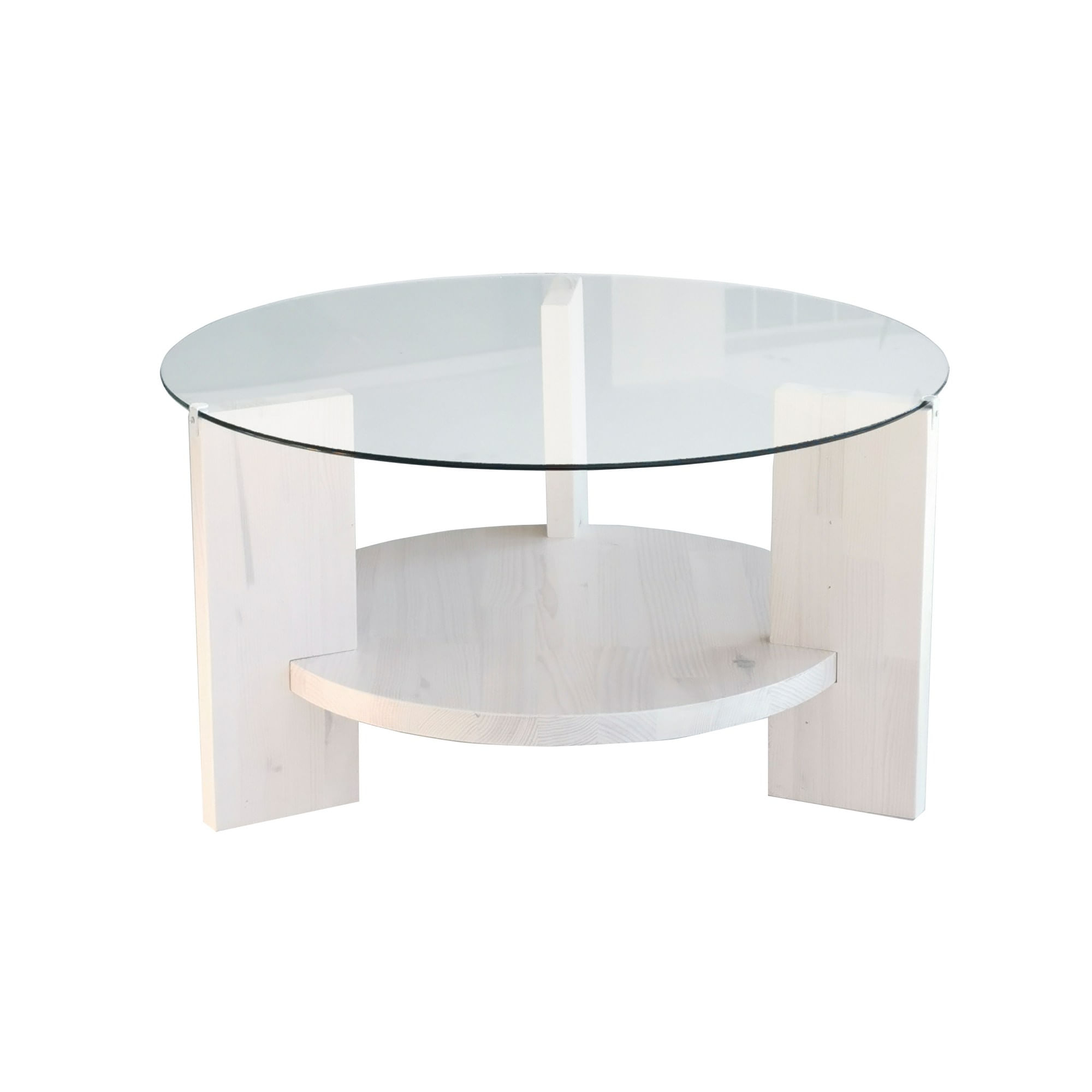 Masa de cafea, Hanah Home, sticla temperata si lemn masiv de pin, alb, 75x75x40 cm — imaginea 3