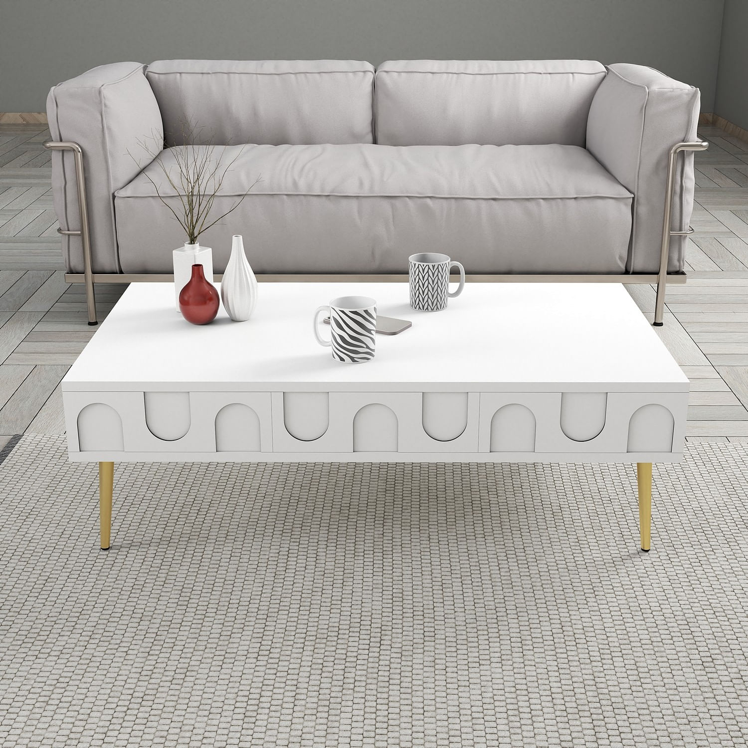 Masuta de cafea, Hanah Home, pal melaminat, alb auriu, 105x60x33.6 cm — imaginea 2