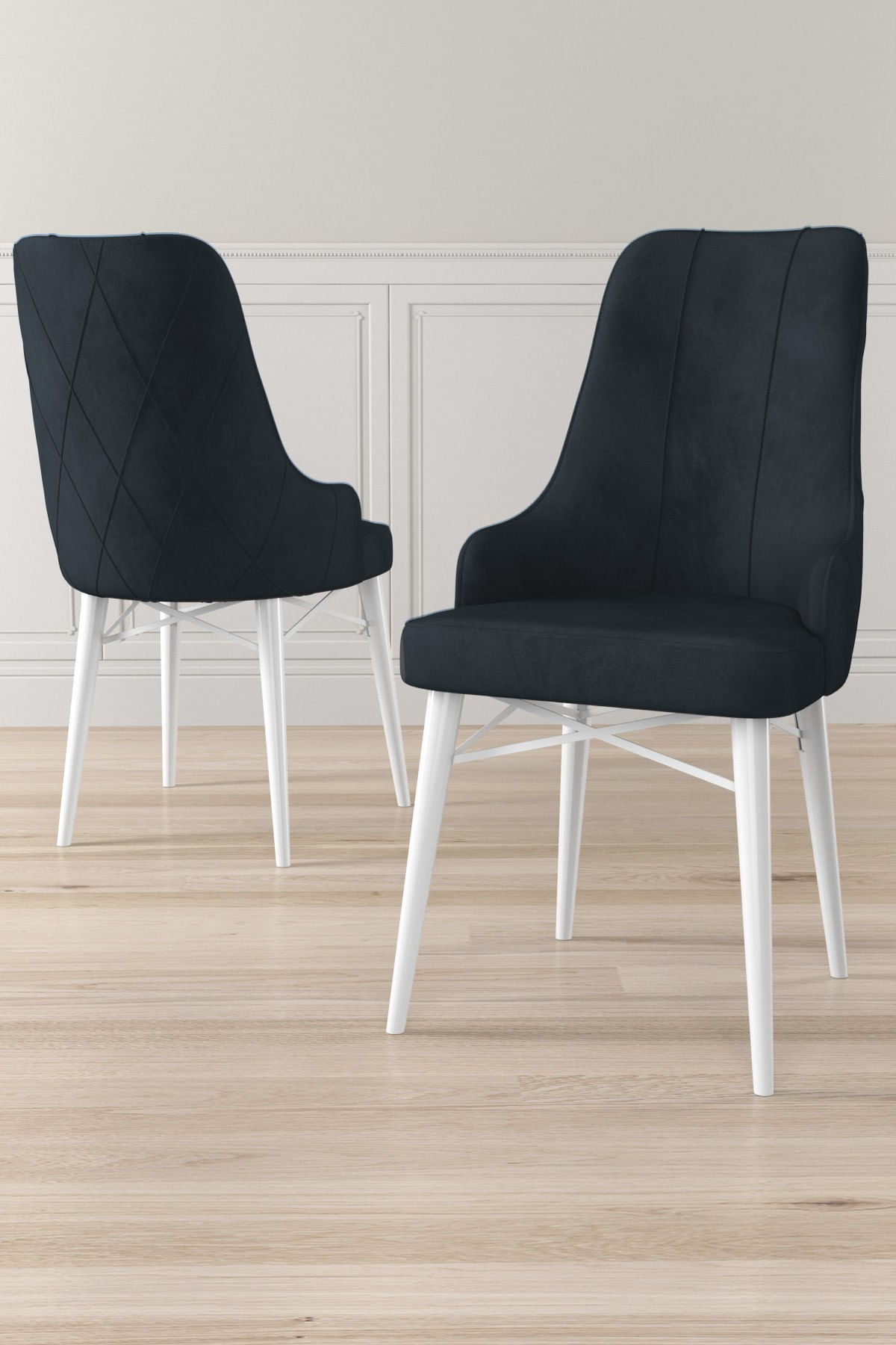 Set scaune, Hanah Home, metal, antracit si alb, 46x42x95 cm, 6 piese