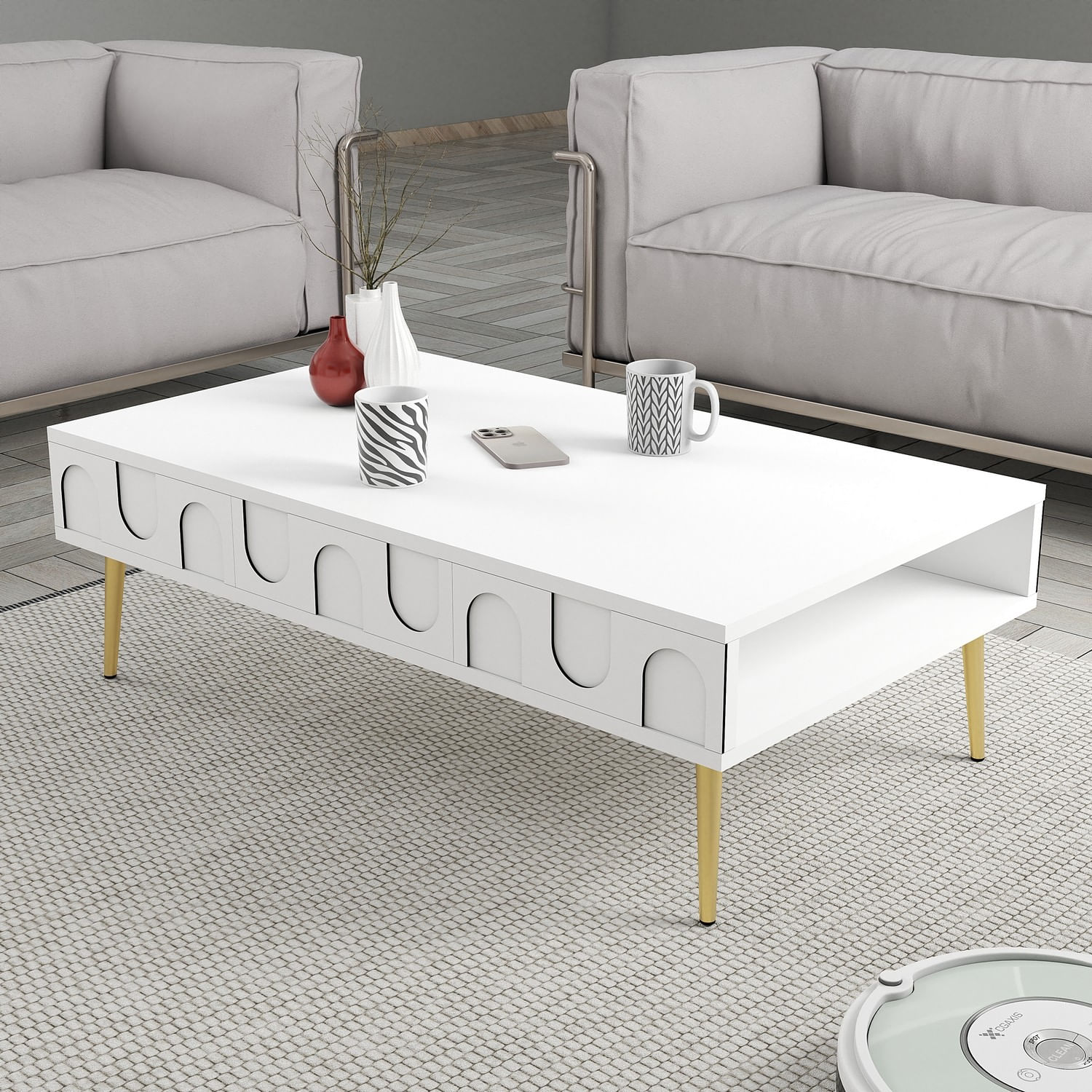 Masuta de cafea, Hanah Home, pal melaminat, alb auriu, 105x60x33.6 cm — imaginea 3