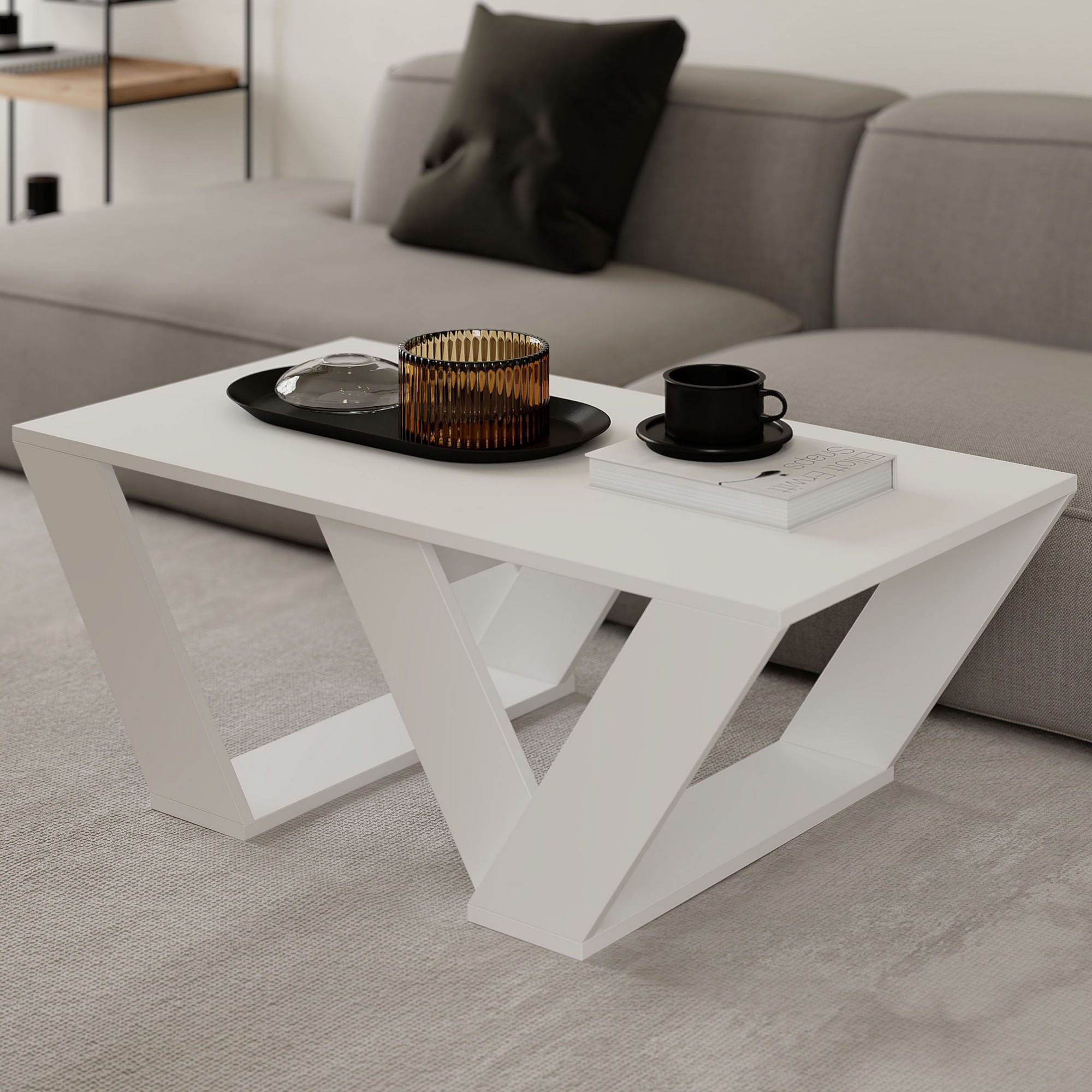 Masuta de cafea, Hanah Home, pal melaminat, alb, 110x60x40 cm — imaginea 2