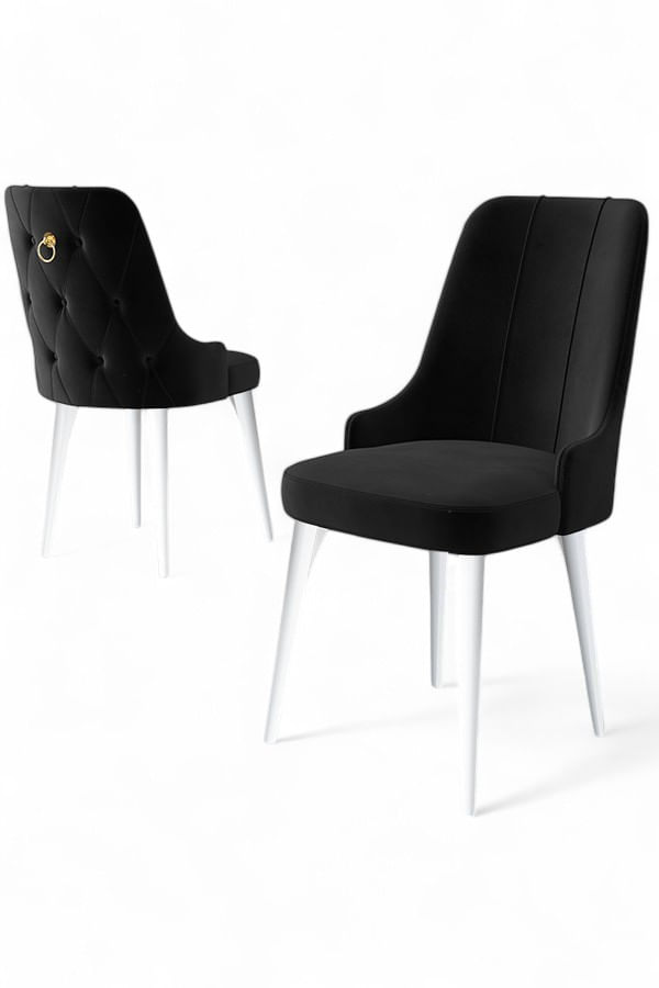Set scaune, Hanah Home, lemn, negru si alb, 46x46x94 cm, 6 piese