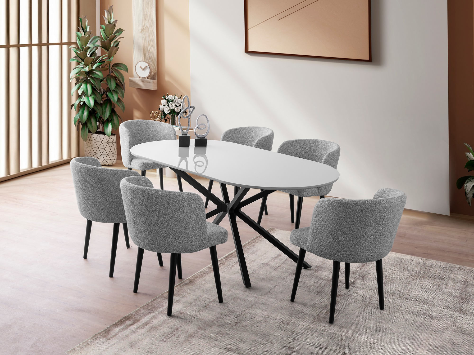 Masa dining, Hanah Home, mdf, gri deschis, 180x90x79 cm — imaginea 4