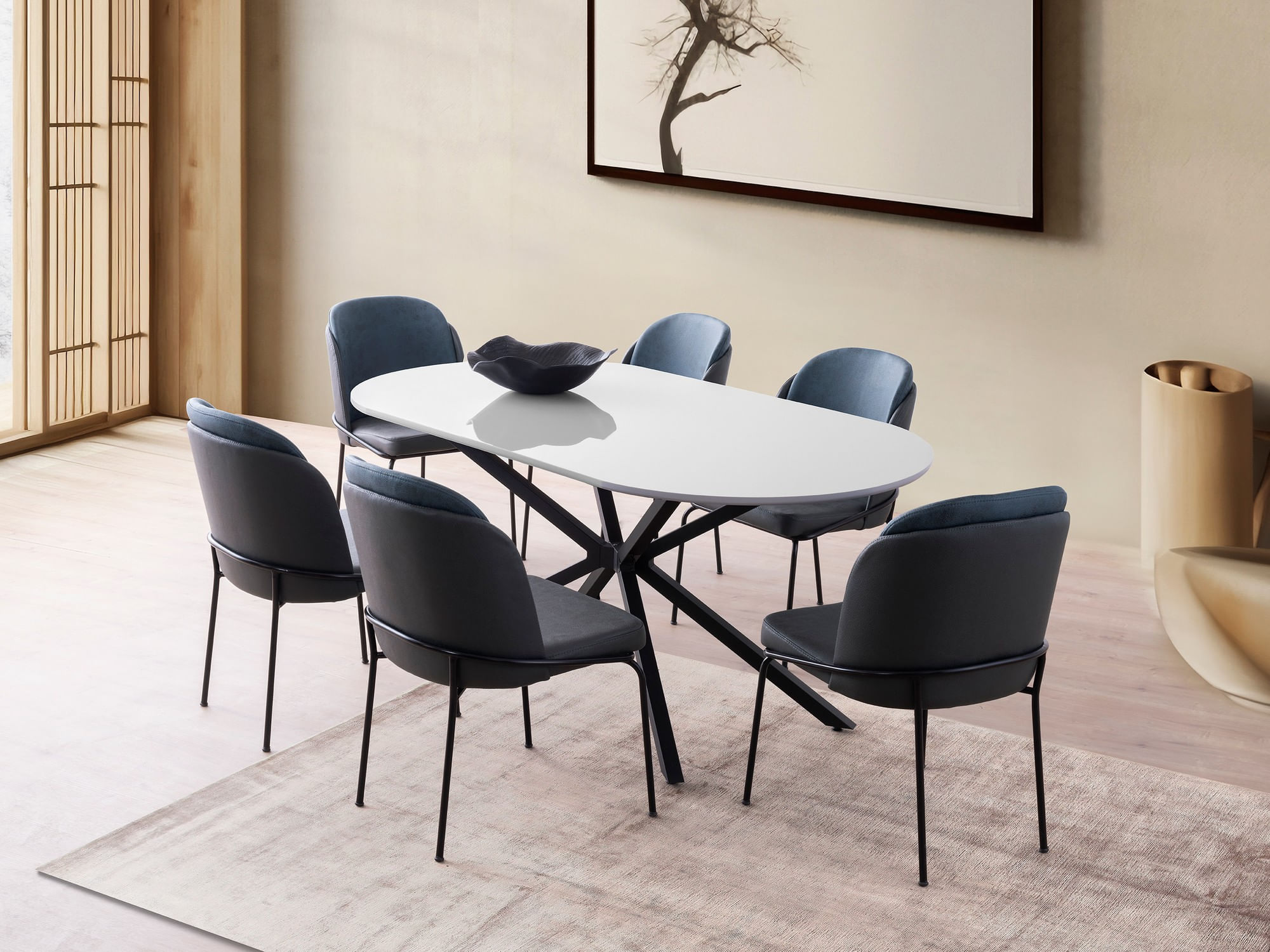 Masa dining, Hanah Home, mdf, gri deschis, 180x90x79 cm — imaginea 5