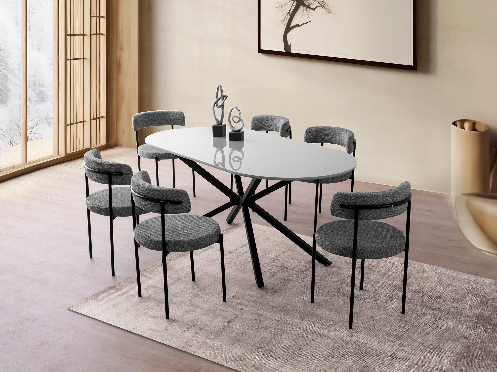 Masa dining, Hanah Home, mdf, gri deschis, 180x90x79 cm — imaginea 6