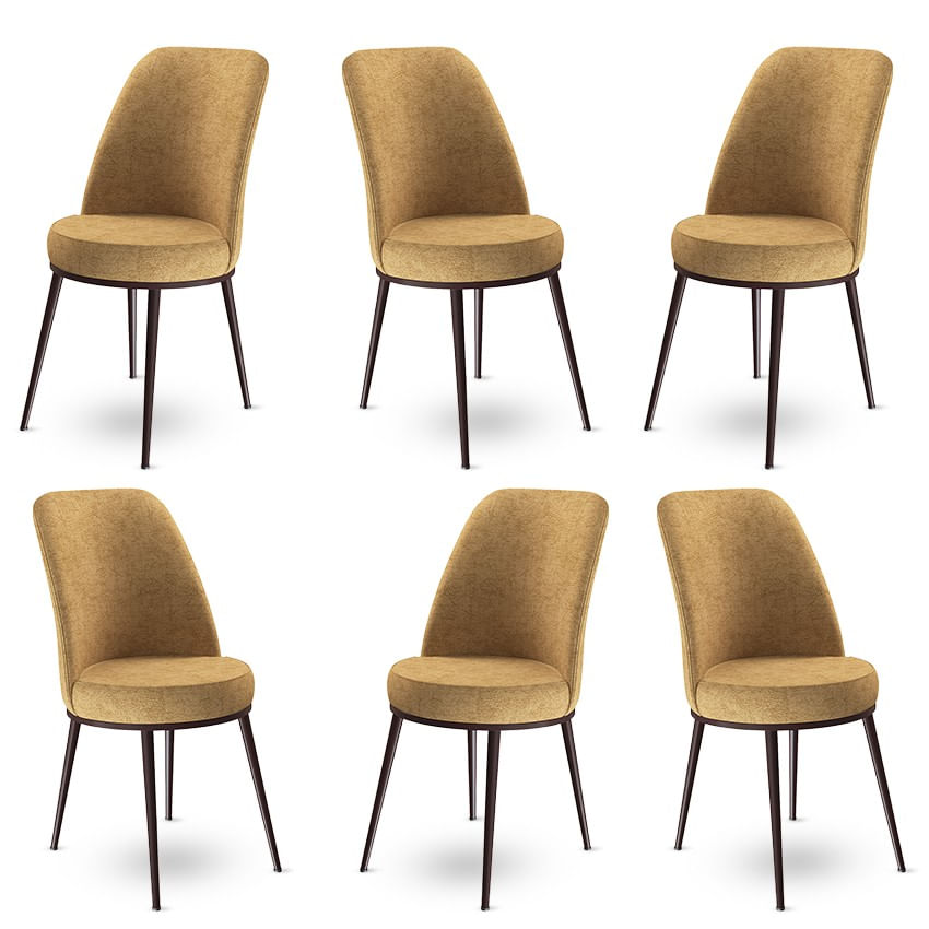 Set scaune, Hanah Home, metal, cappuccino si maro, 45x42x89 cm, 6 bucati
