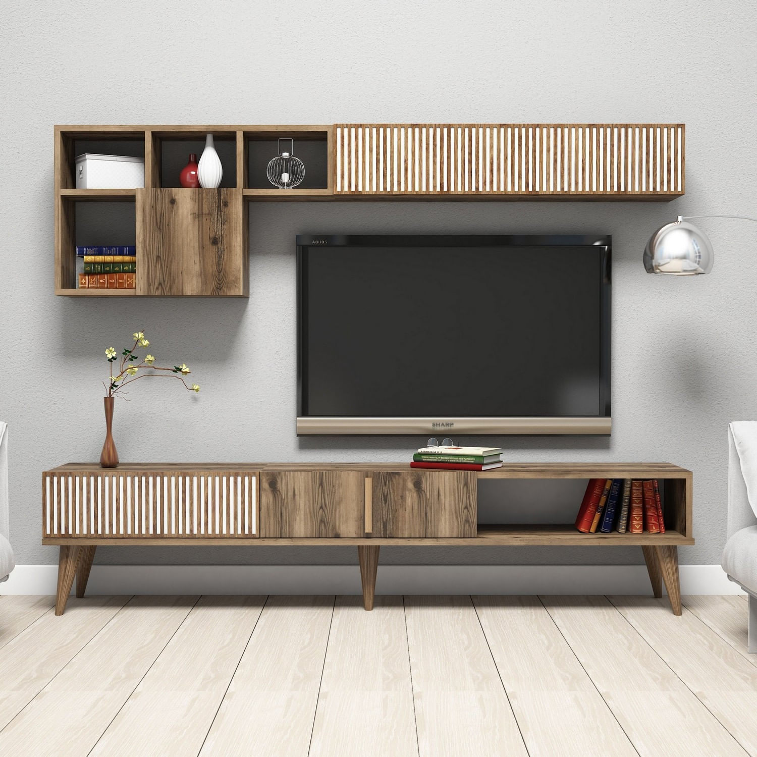 Comoda tv, Hanah Home, pal melaminat, nuc, 180x40x35 cm, 845HCT3078 — imaginea 3