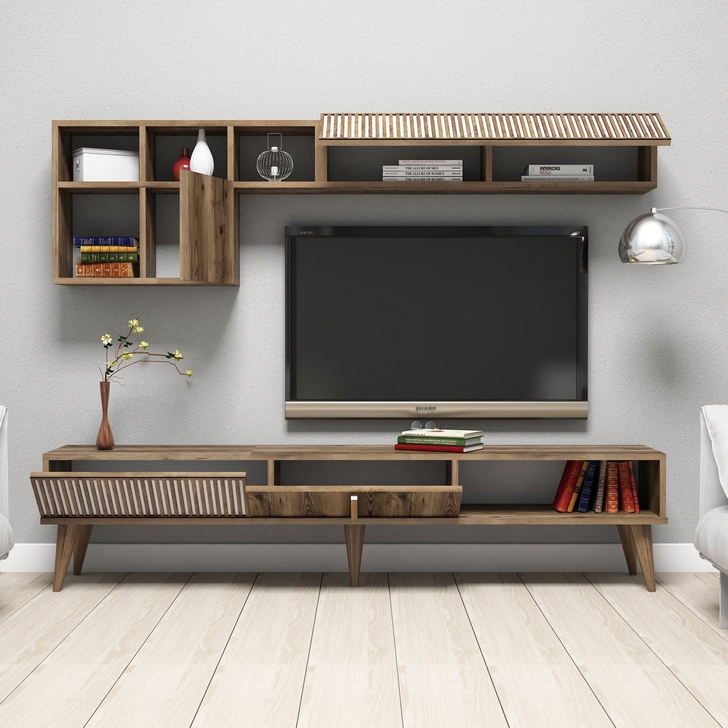 Comoda tv, Hanah Home, pal melaminat, nuc, 180x40x35 cm, 845HCT3078 — imaginea 6