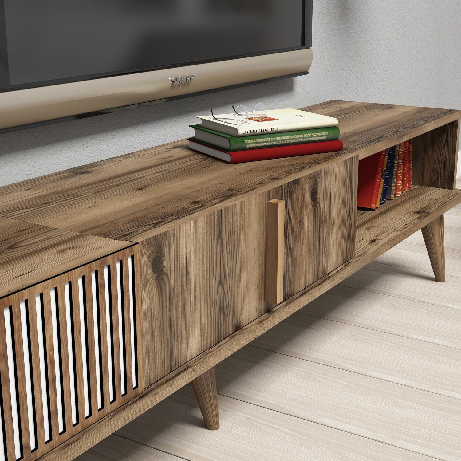 Comoda tv, Hanah Home, pal melaminat, nuc, 180x40x35 cm, 845HCT3078 — imaginea 7
