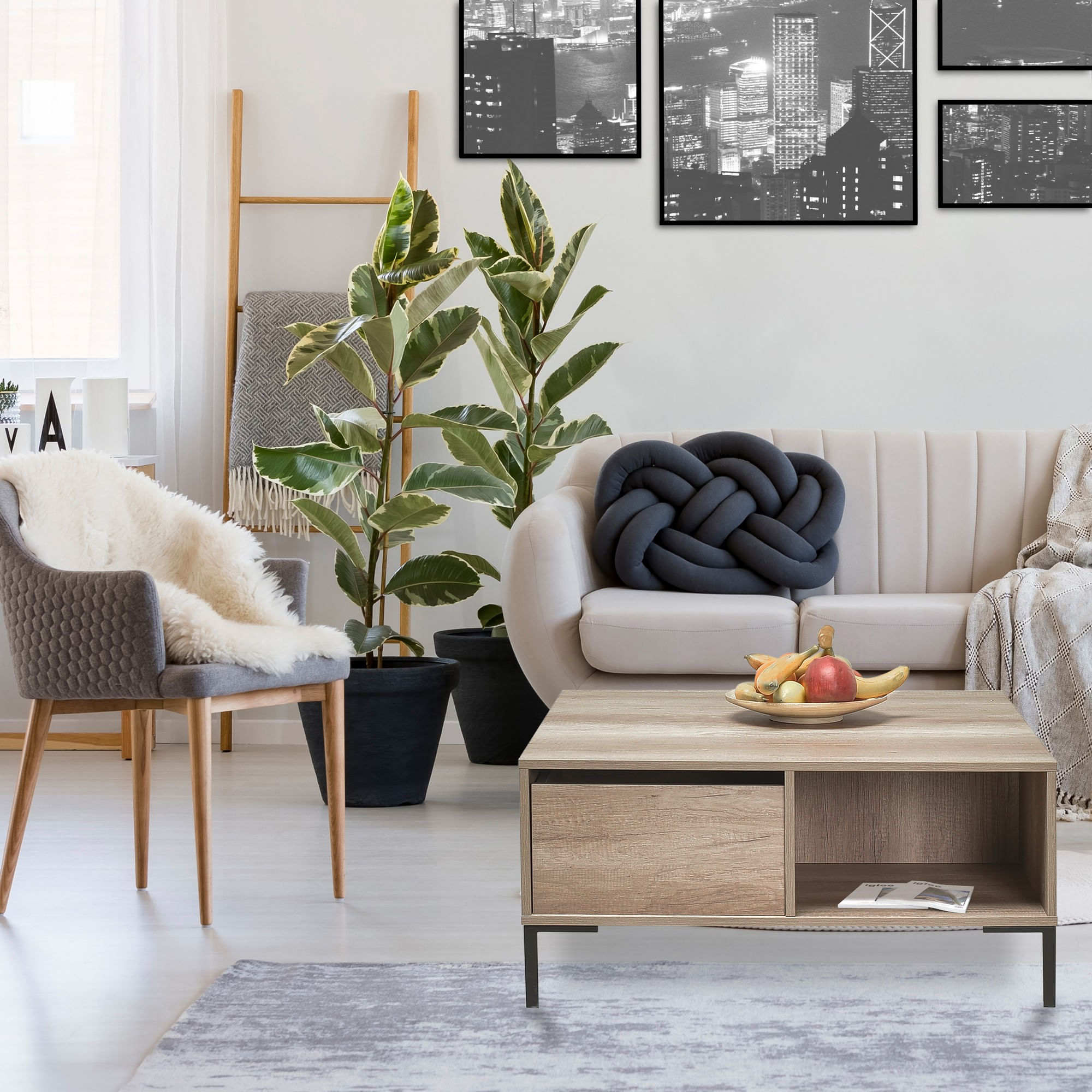 Masuta de cafea, Hanah Home, pal melaminat, taupe, 90x90x42 cm — imaginea 12