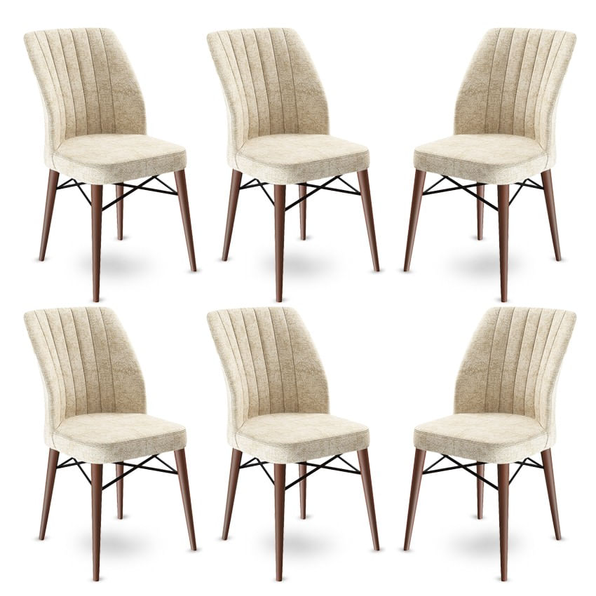 Set scaune, Hanah Home, metal, crem maro, 45x42x93 cm, 6 bucati