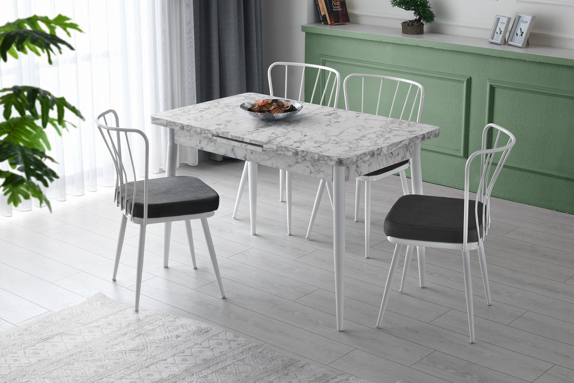 Set scaune, Hanah Home, metal, catifea, alb, 43x42x82 cm — imaginea 4