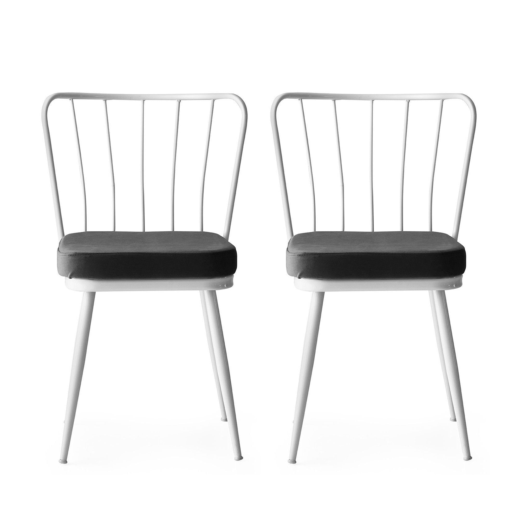 Set scaune, Hanah Home, metal, catifea, alb, 43x42x82 cm — imaginea 5