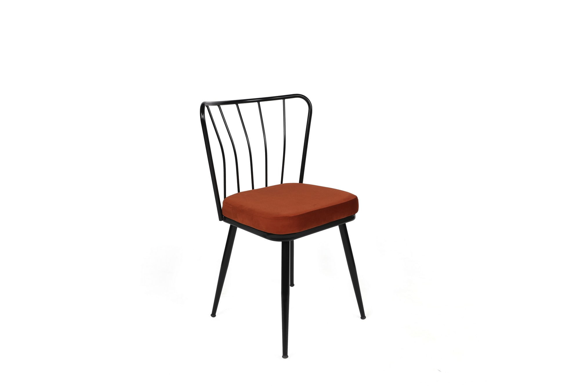 Set scaune, Hanah Home, metal, catifea, rosu tigla si negru, 43x42x82 cm — imaginea 2