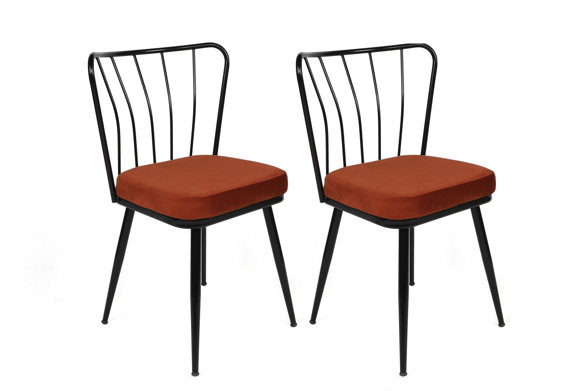 Set scaune, Hanah Home, metal, catifea, rosu tigla si negru, 43x42x82 cm — imaginea 3