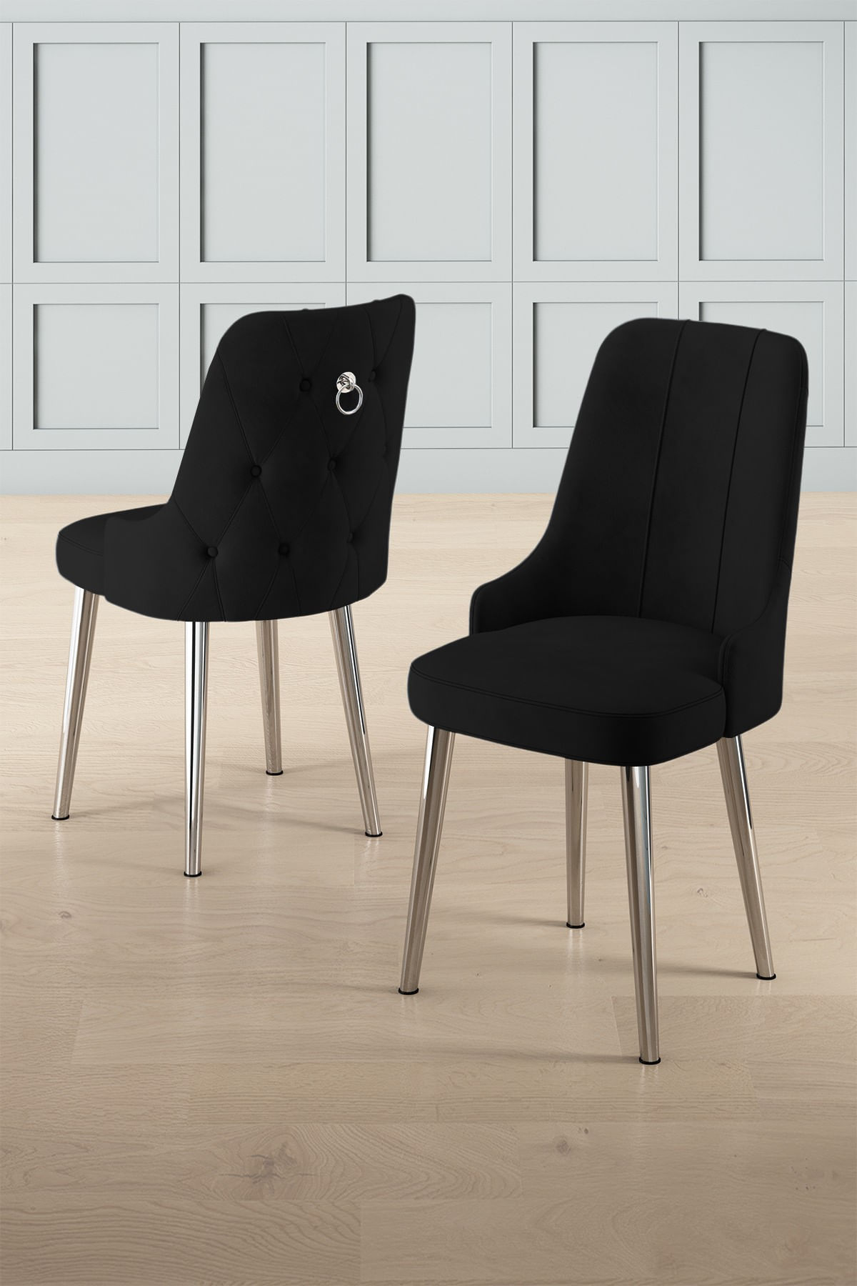 Set scaune, Hanah Home, metal, negru crom, 46x46x94 cm, 4 bucati — imaginea 2