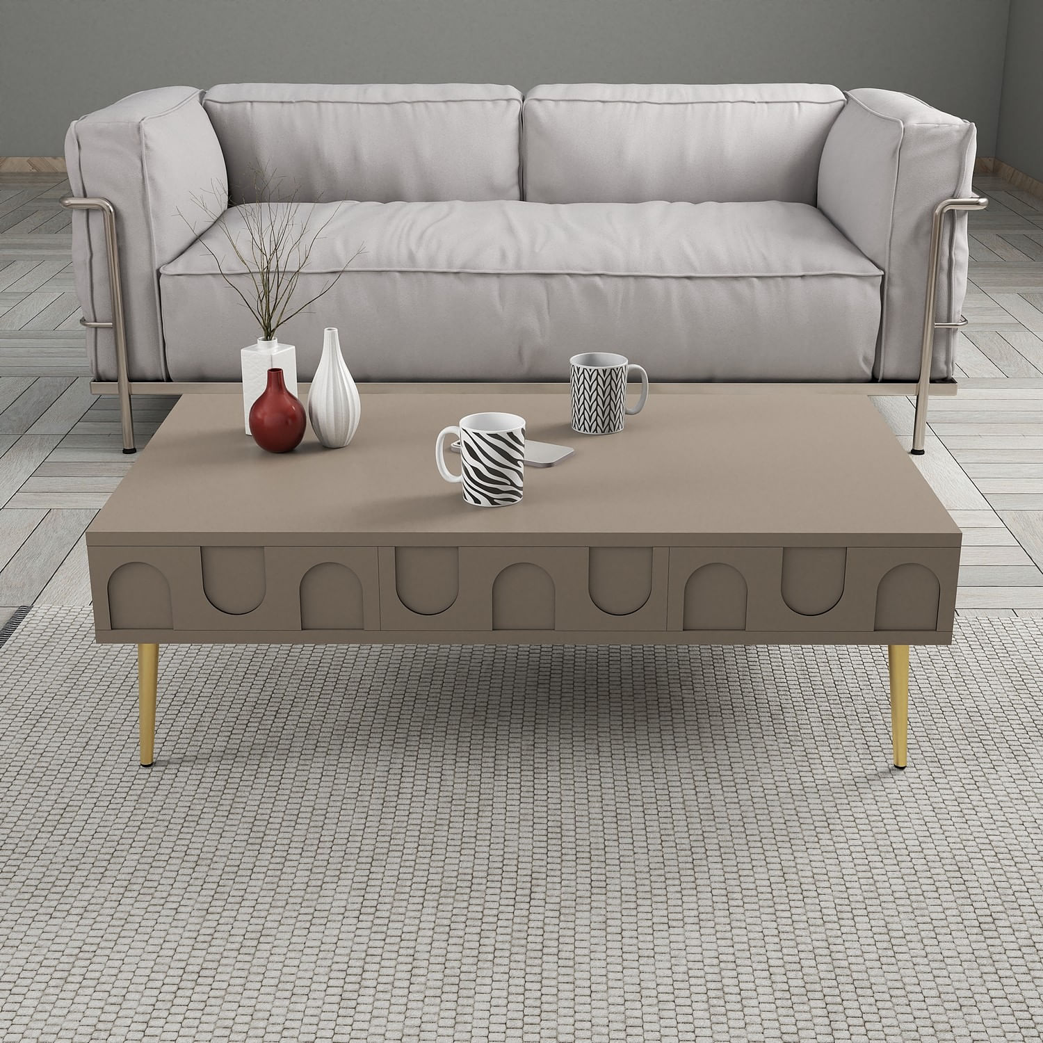 Masa de cafea, Hanah Home, panou aglomerat cu melamina, atlas auriu, 105x60x33.6 cm — imaginea 2
