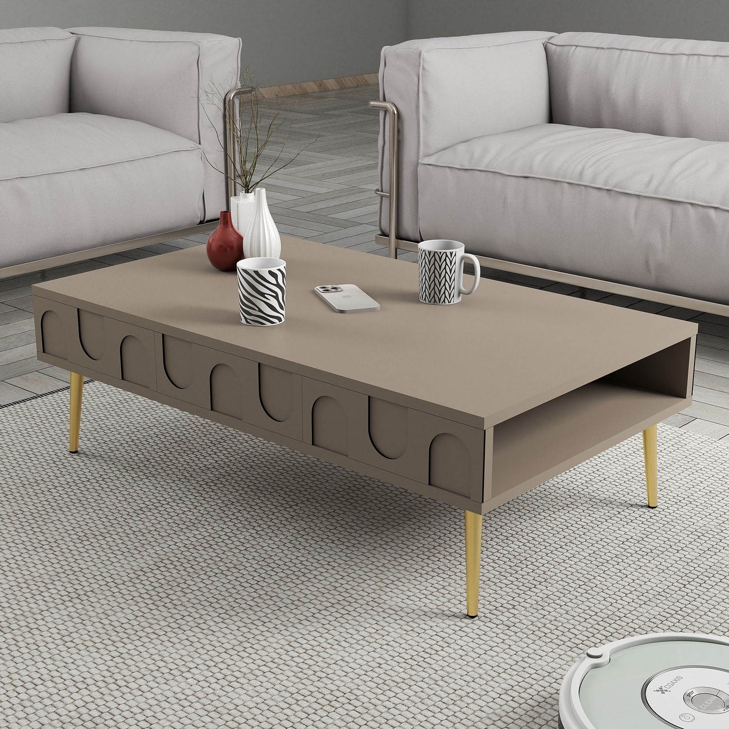 Masa de cafea, Hanah Home, panou aglomerat cu melamina, atlas auriu, 105x60x33.6 cm — imaginea 4