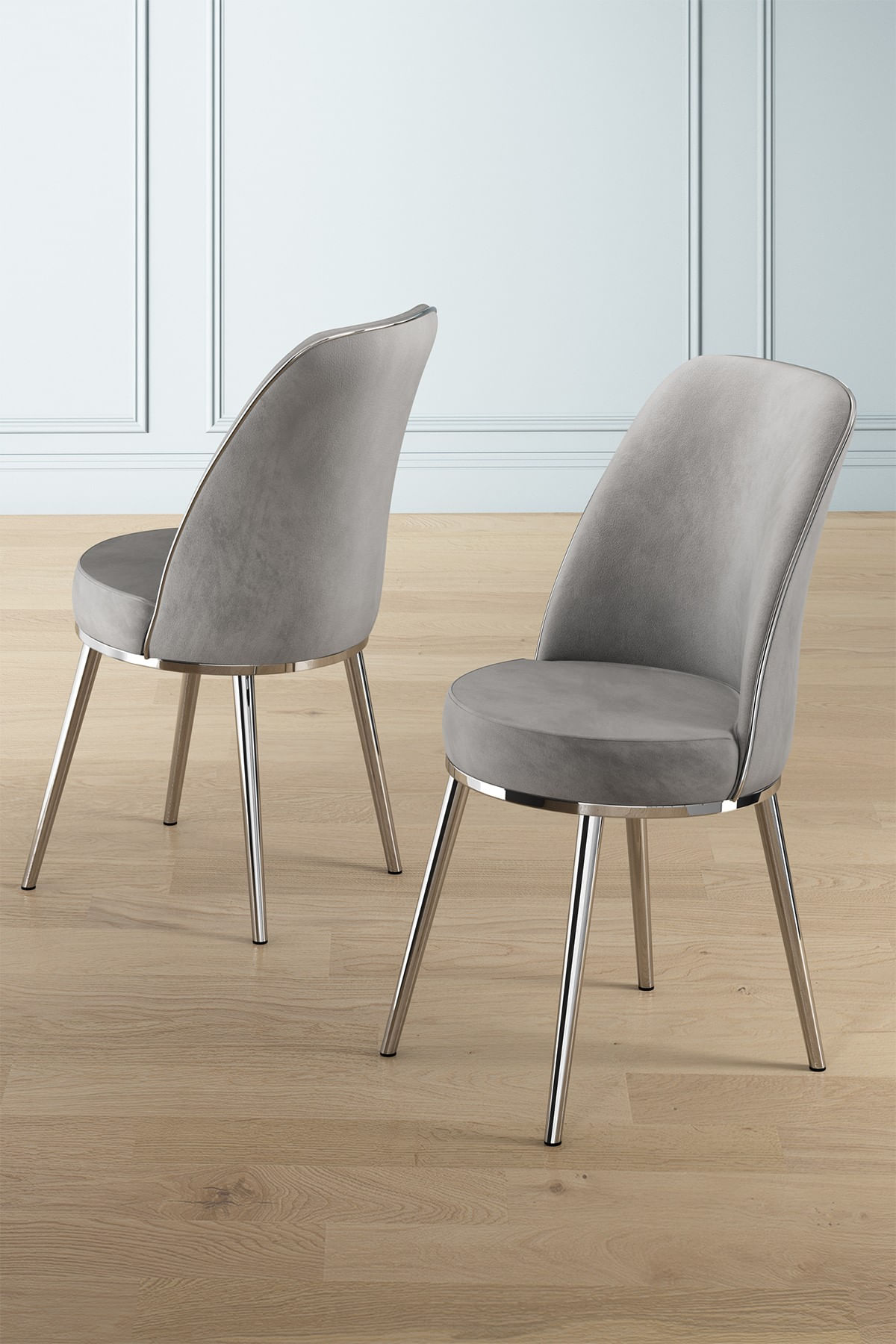 Set scaune, Hanah Home, lemn, gri crom, 45x42x91 cm, 6 piese — imaginea 3