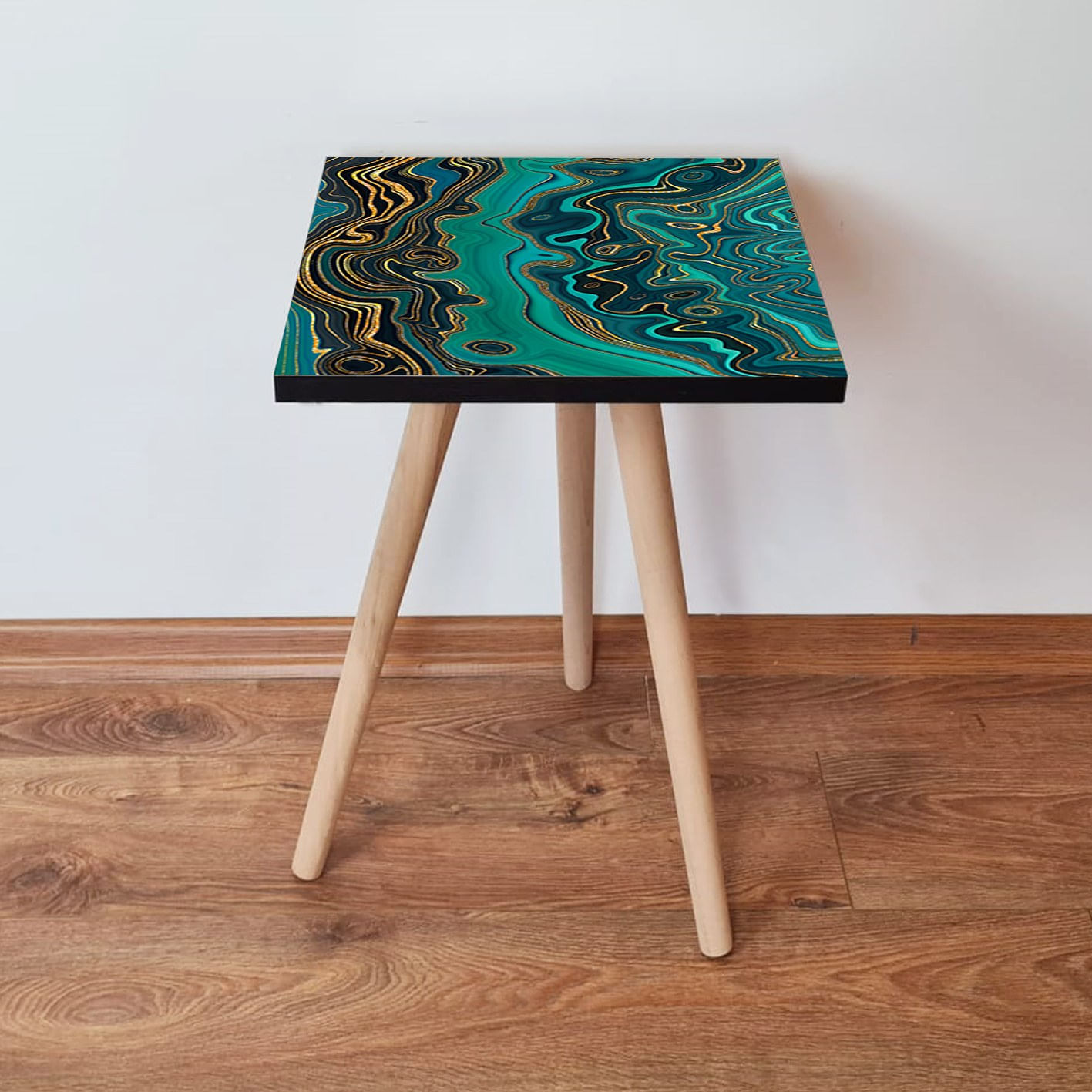 Masa laterala, Hanah Home, mdf, verde auriu negru, 35x35x42 cm