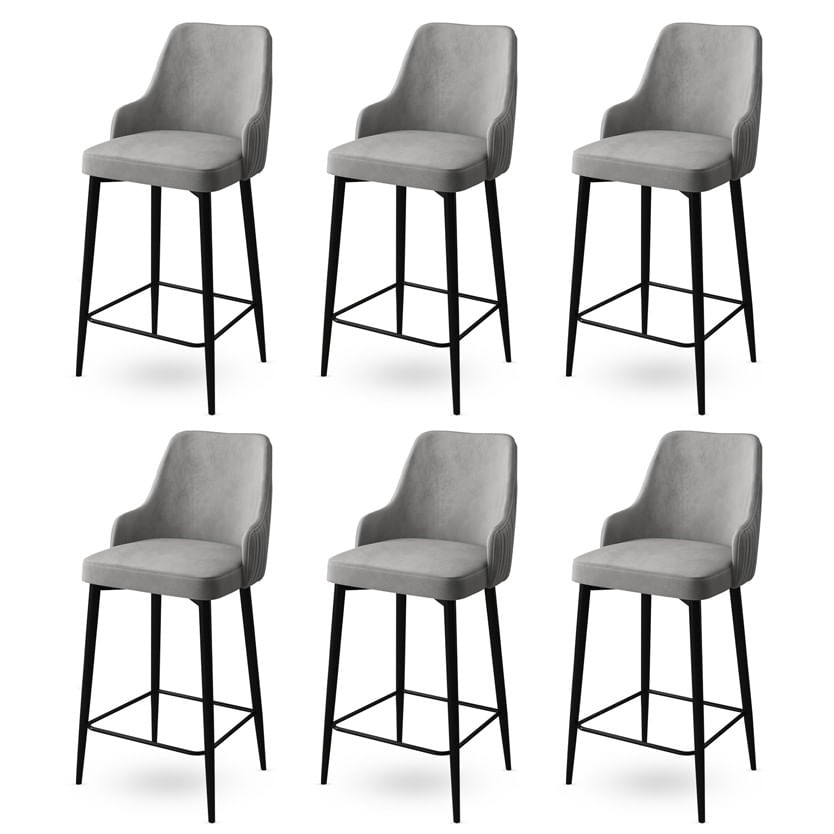 Set scaune de bar, Hanah Home, metal, gri si negru, 45x43x105 cm, 6 piese — imaginea 2