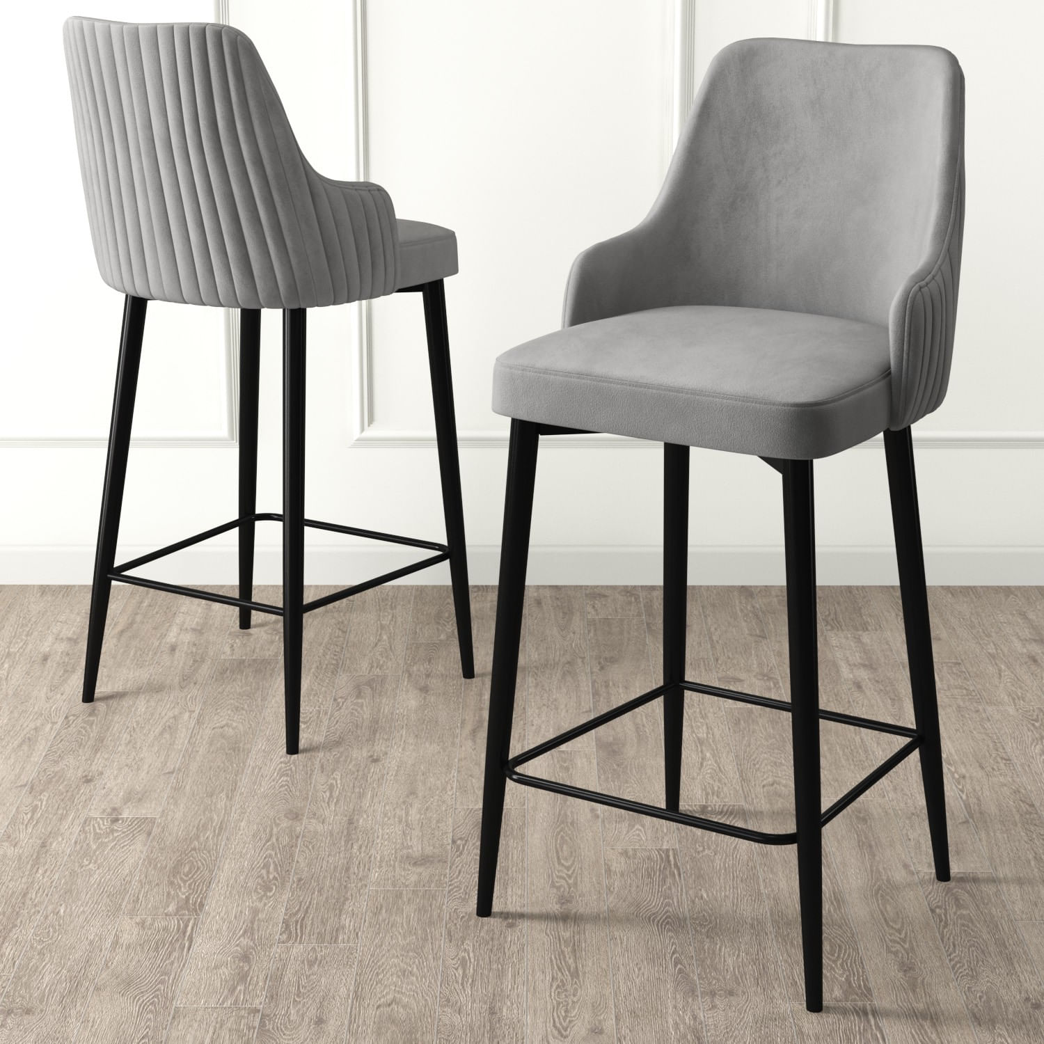 Set scaune de bar, Hanah Home, metal, gri si negru, 45x43x105 cm, 6 piese — imaginea 4