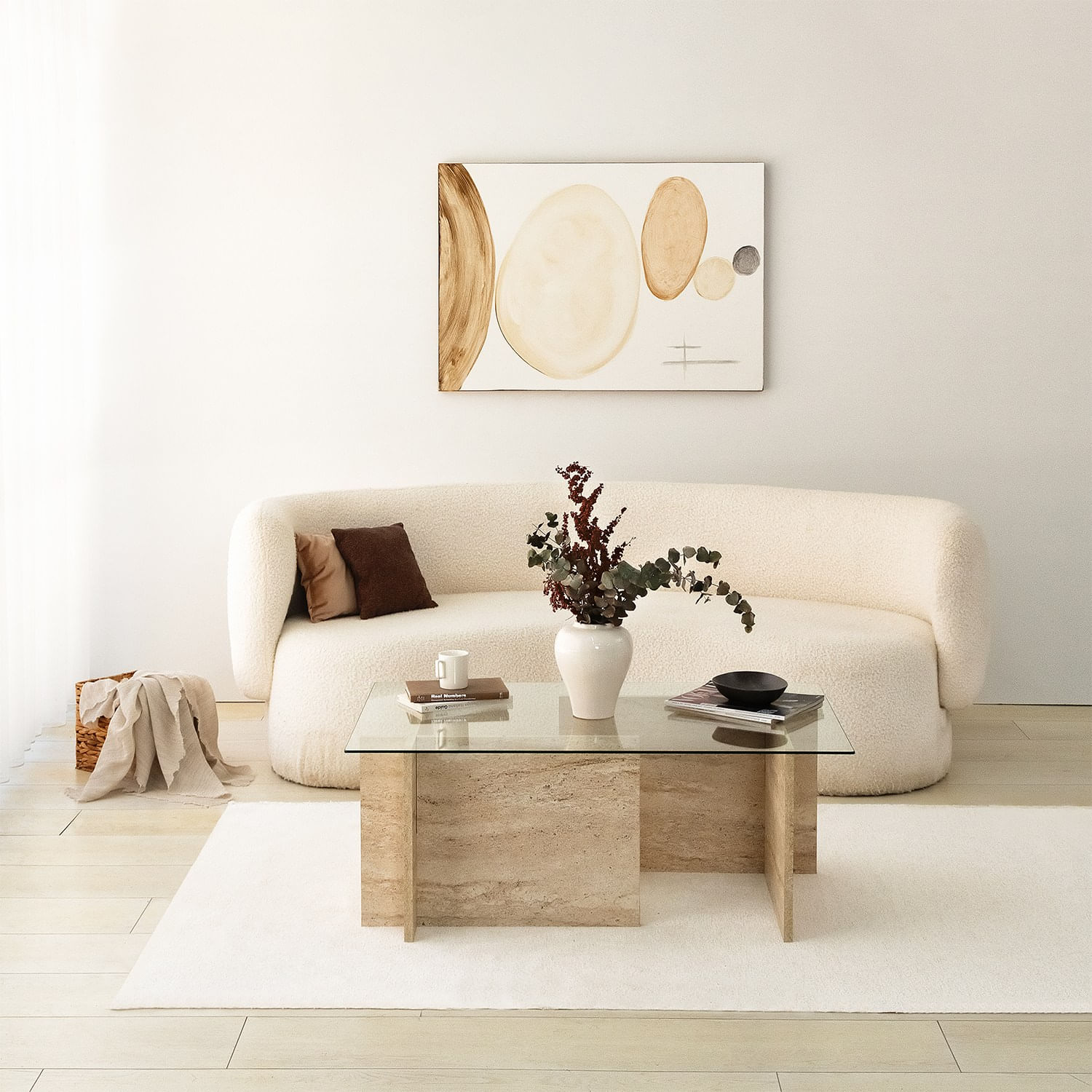 Masa de cafea, Hanah Home, sticla si PAL melaminat, travertin, 105x65x40 cm — imaginea 6