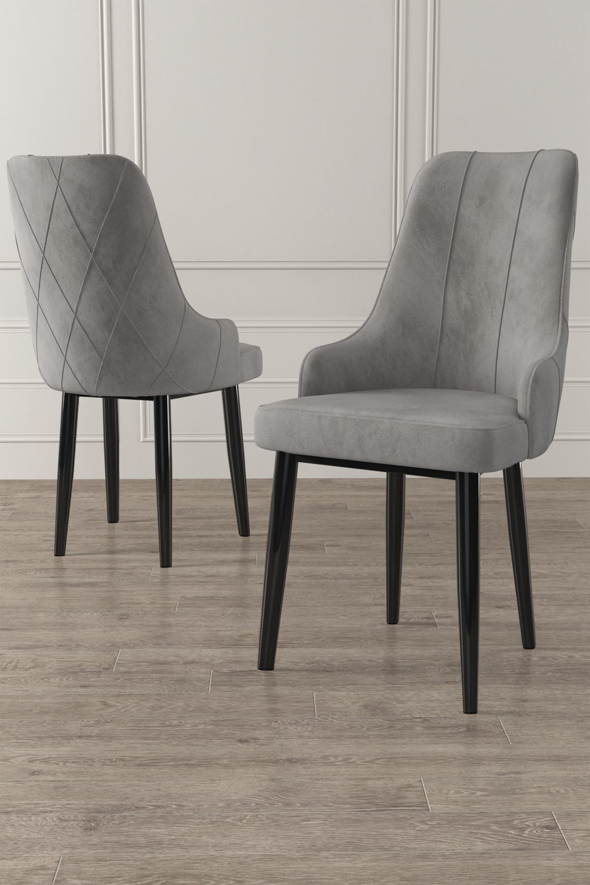 Set scaune, Hanah Home, metal, gri si negru, 46x42x95 cm, 4 piese, 240CHR1670