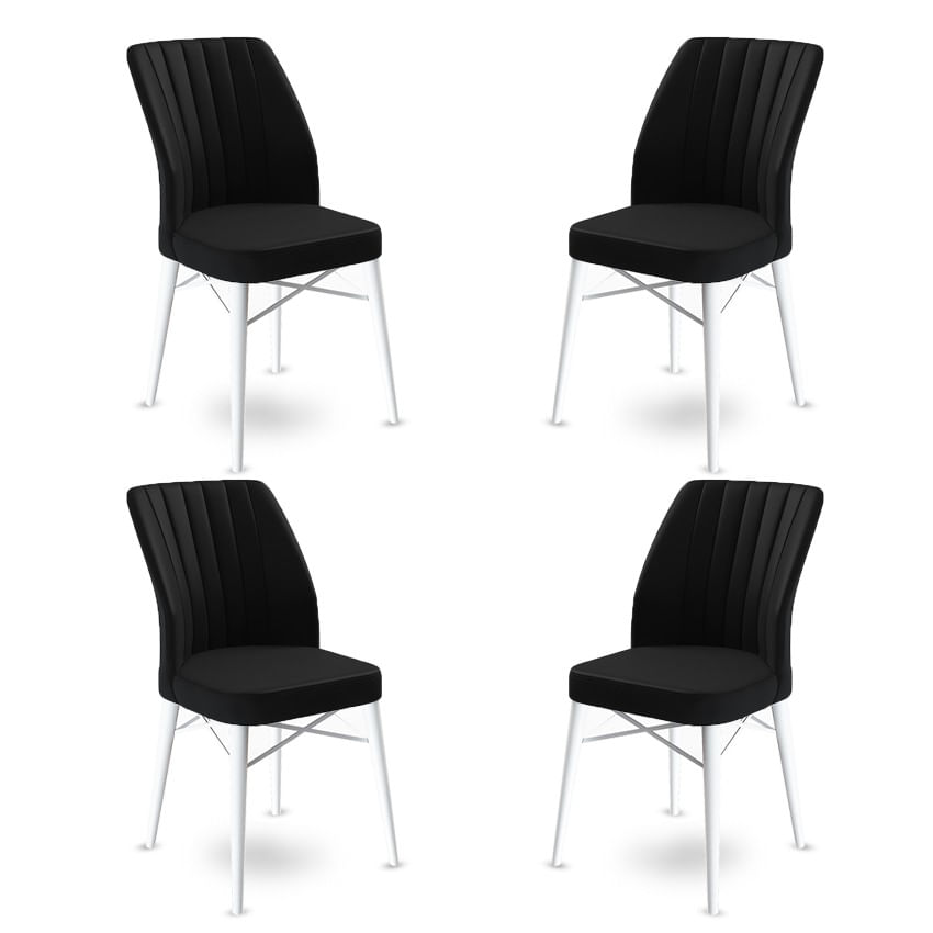 Set scaune, Hanah Home, metal, babyface, negru si alb, 45x42x93 cm, 4 bucati — imaginea 2