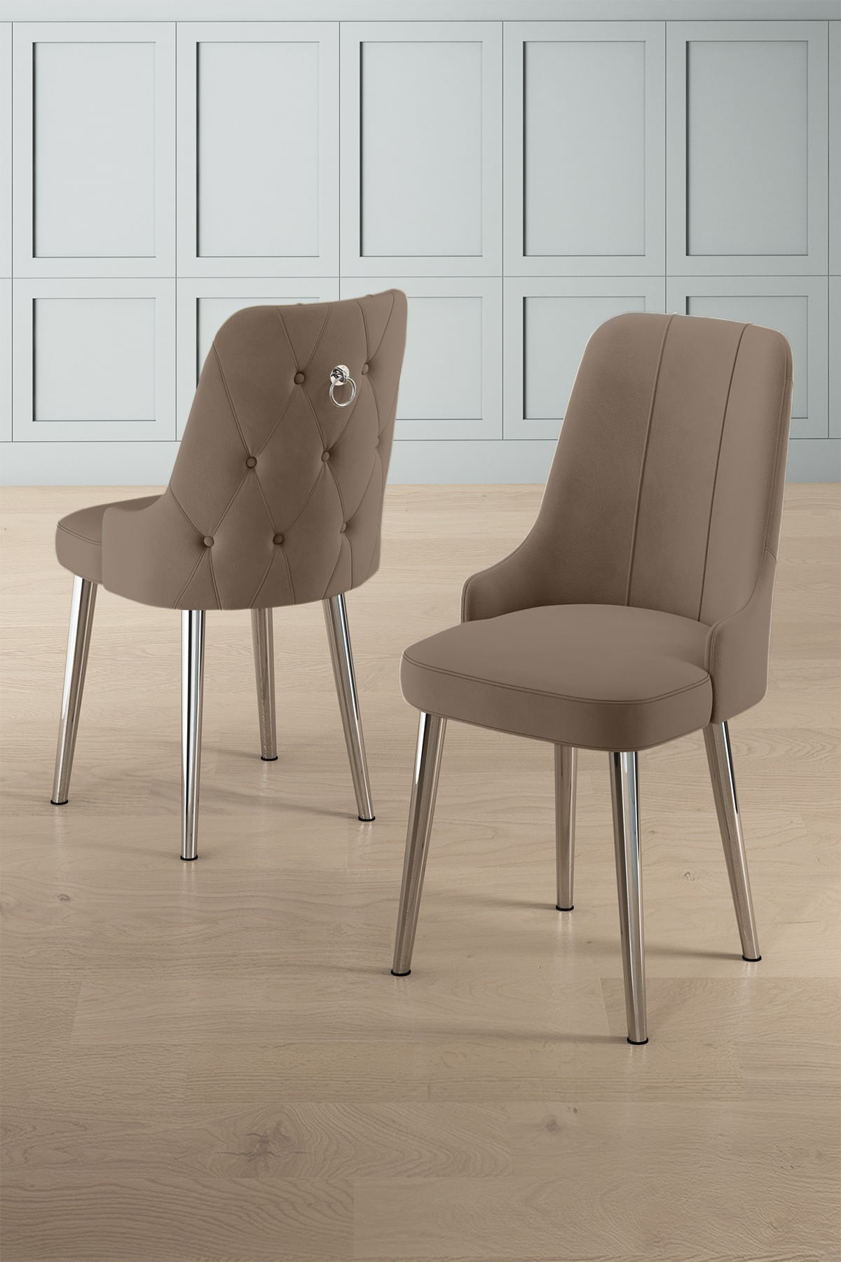 Set scaune, Hanah Home, lemn, cappuccino si crom, 46x46x94 cm, 6 piese — imaginea 3