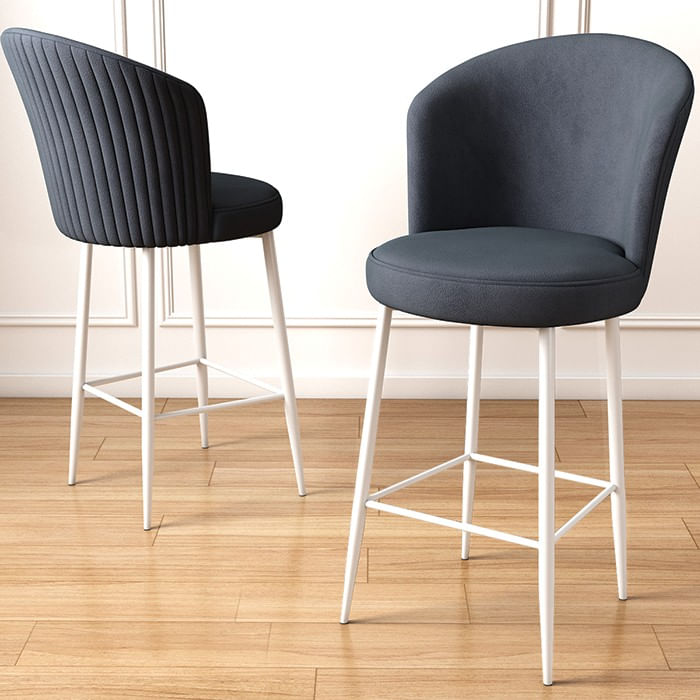 Set scaune de bar, Hanah Home, metal, antracit si alb, 46x40x107 cm, 4 piese — imaginea 2