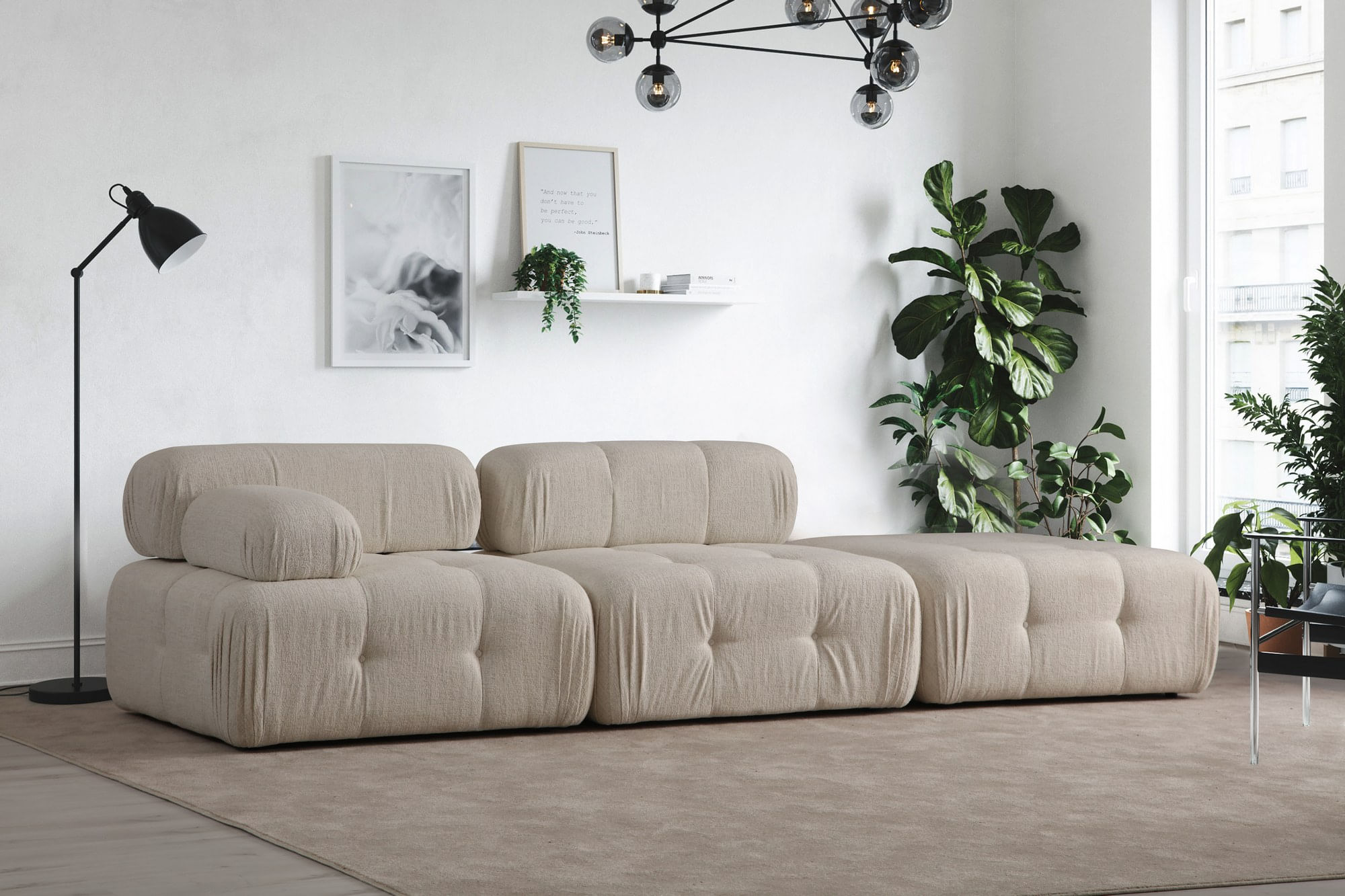 Canapea 3 locuri, Hanah Home, bouclé, crem, 300x100x80 cm — imaginea 3