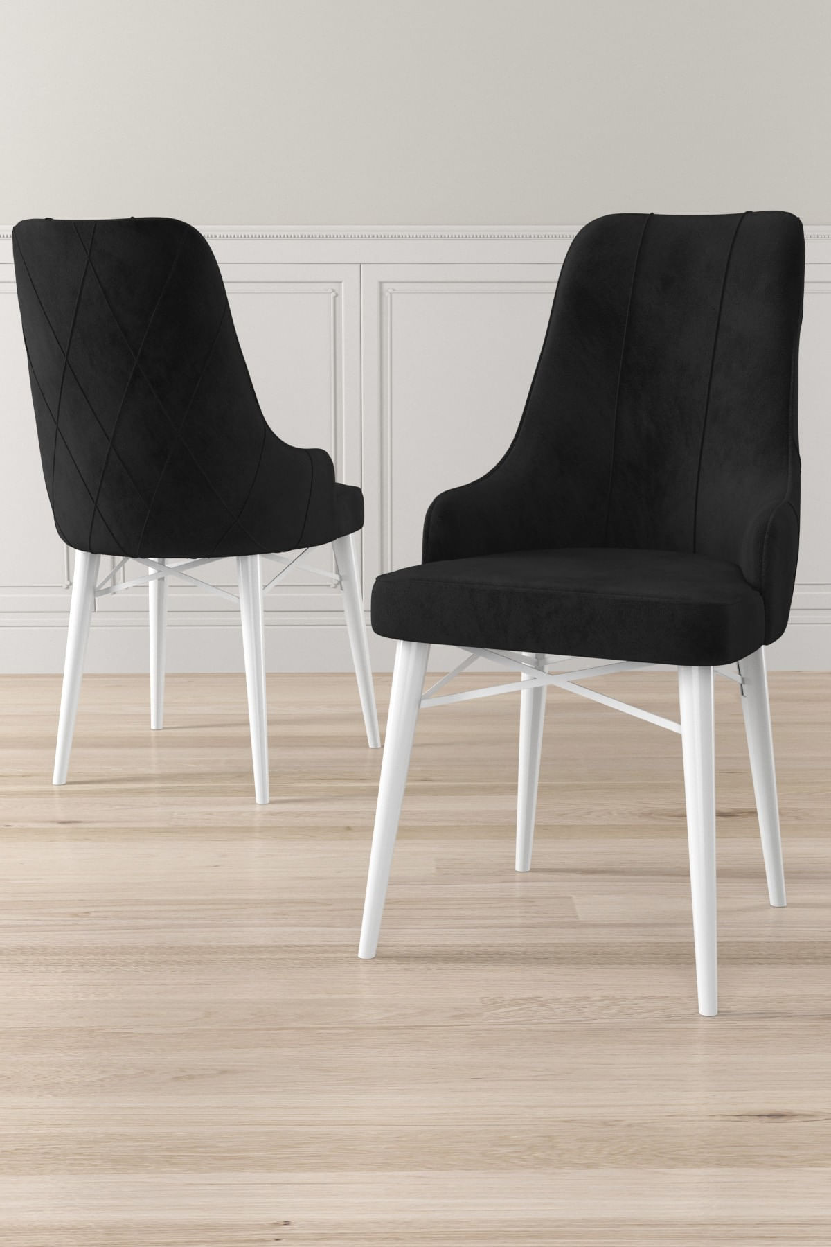 Set scaune, Hanah Home, metal, babyface, negru alb, 46x42x95 cm, 6 piese — imaginea 3