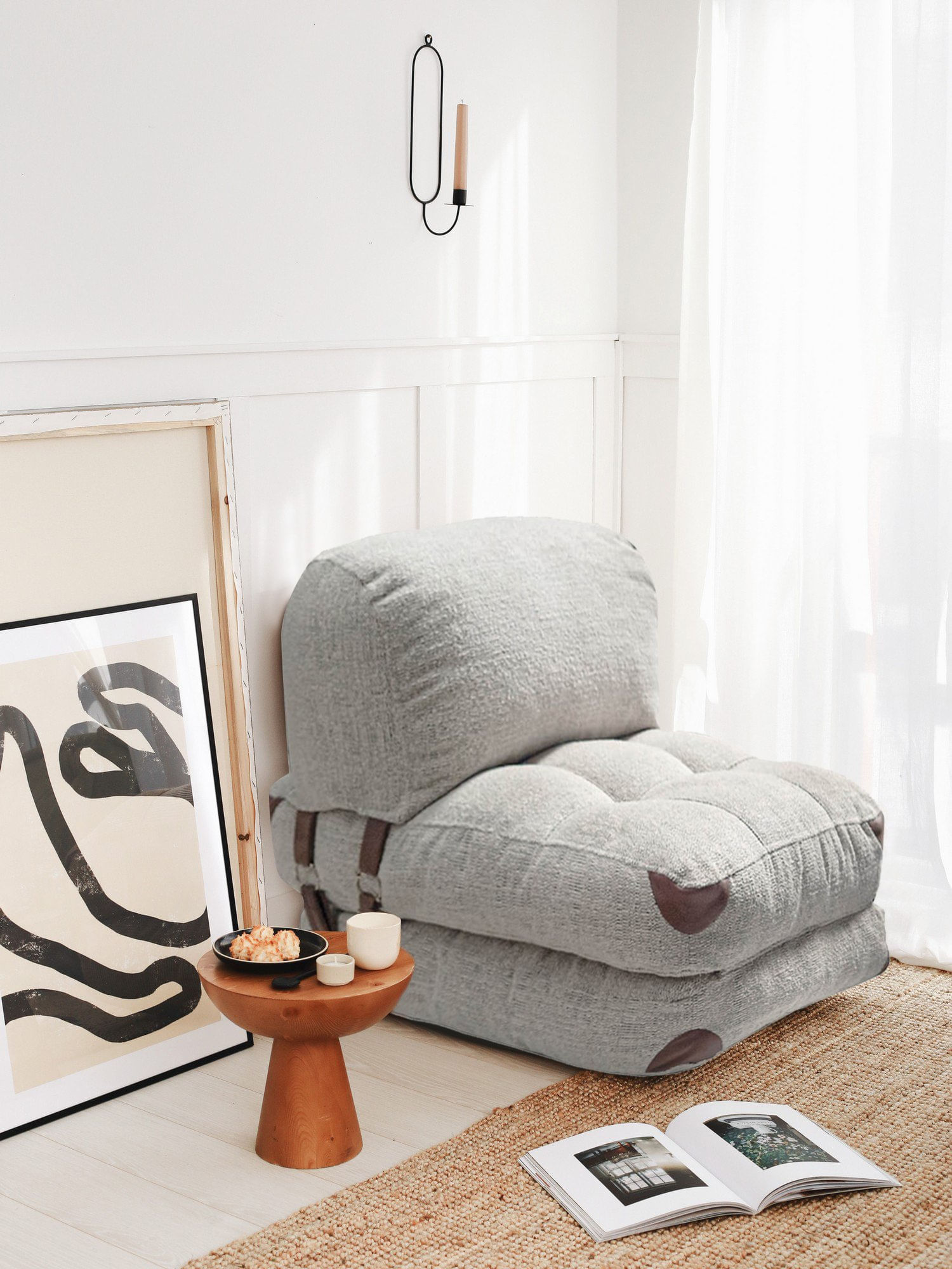 Canapea extensibila, Hanah Home, teddy 100% poliester, gri, 80x70x60 cm