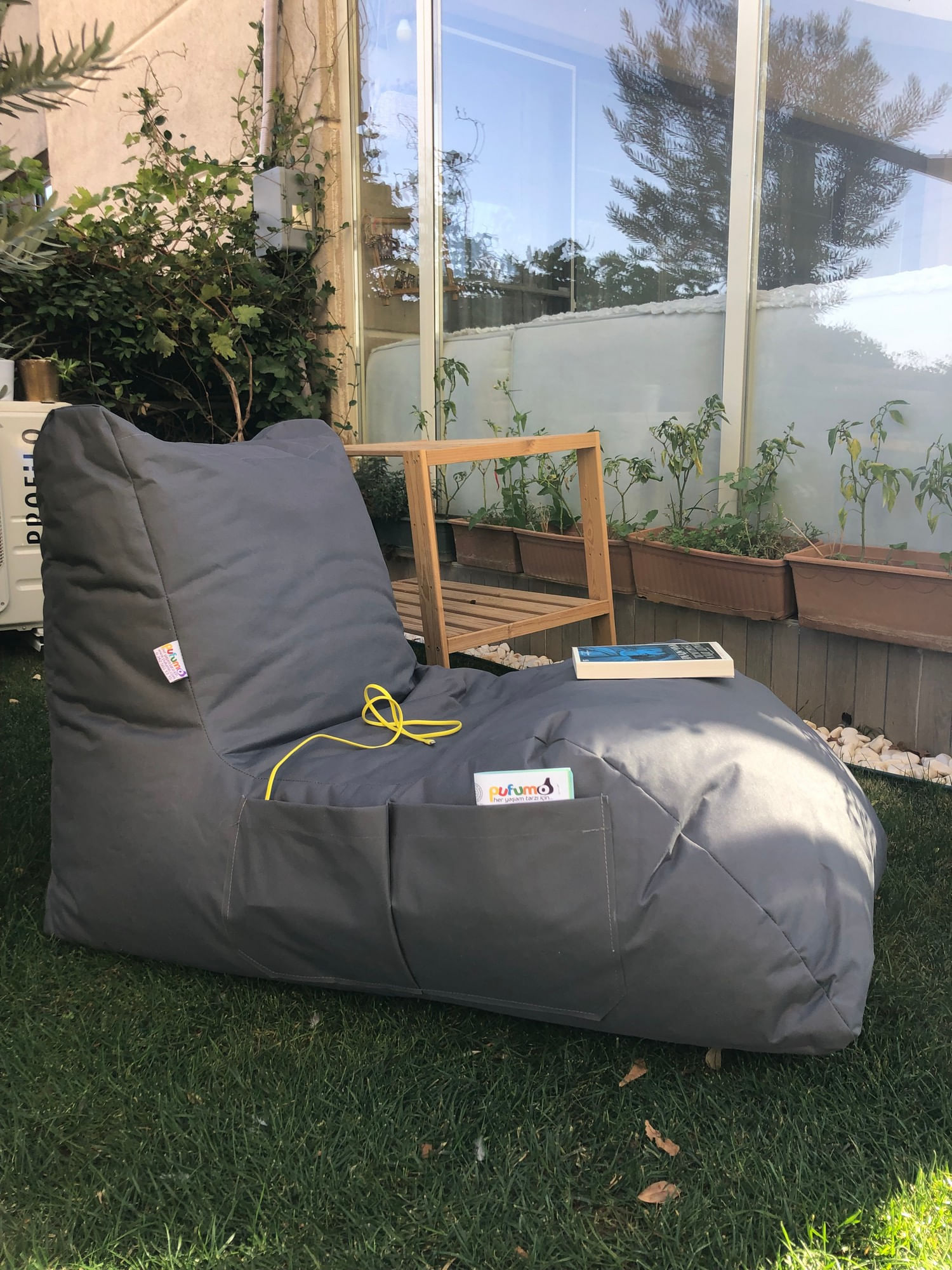 Fotoliu tip bean bag, Atelier Del Sofa, impermeabil, gri, 60x75x110 cm