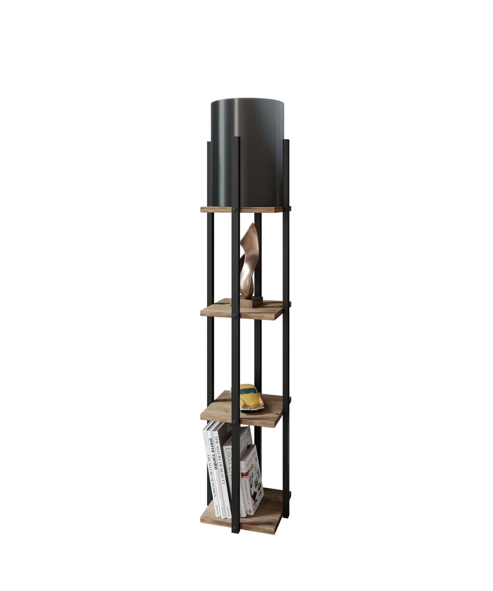 Lampadar, Opviq, pal melaminat si mdf, negru si natural, 135 cm