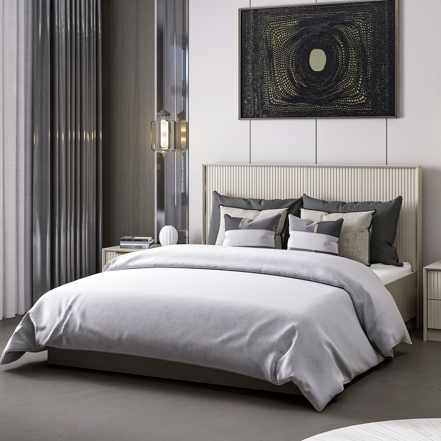 Somiera pat dublu cu tablie, Hanah Home, panou aglomerat melaminat, stone, 160x200 cm — imaginea 3