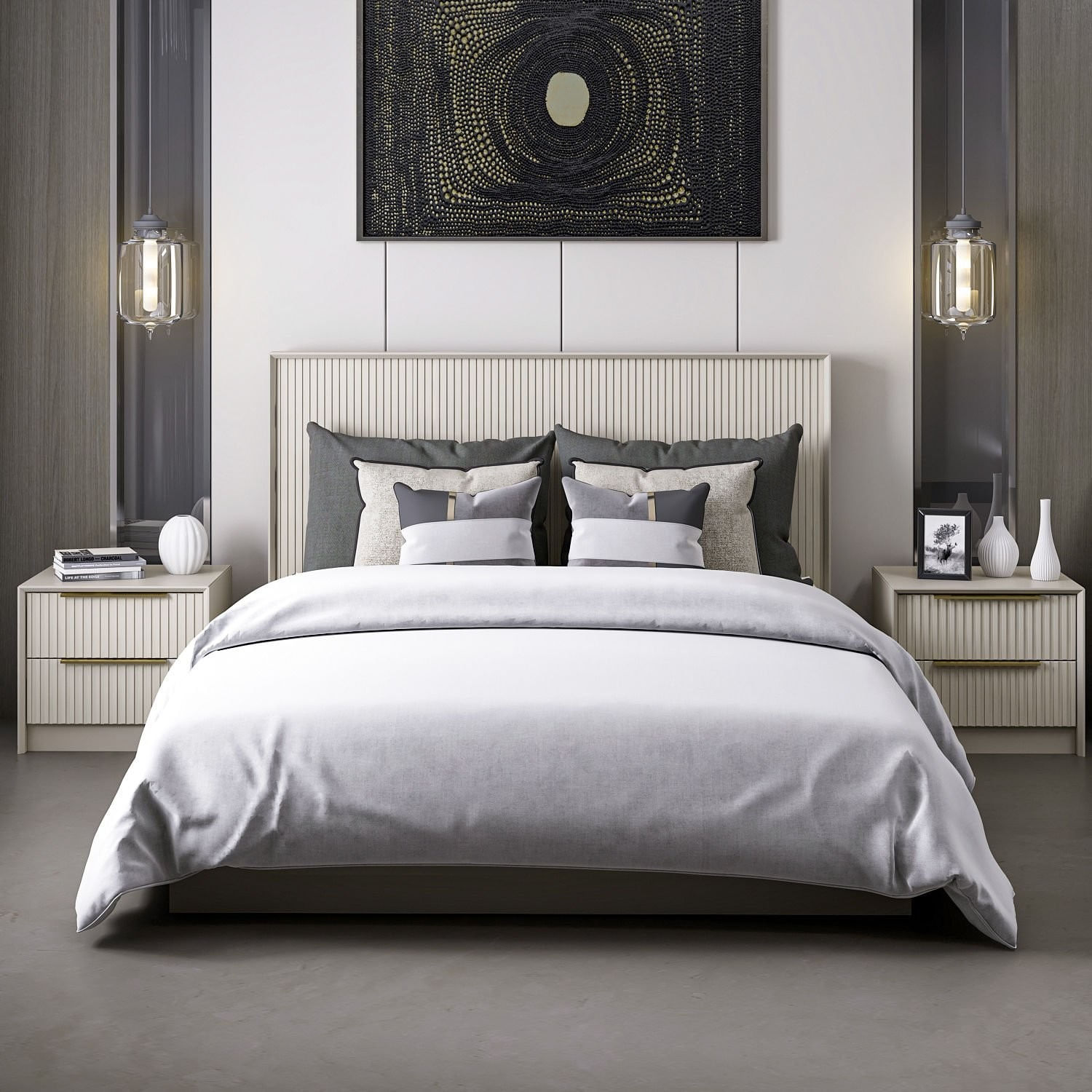 Somiera pat dublu cu tablie, Hanah Home, panou aglomerat melaminat, stone, 160x200 cm — imaginea 4