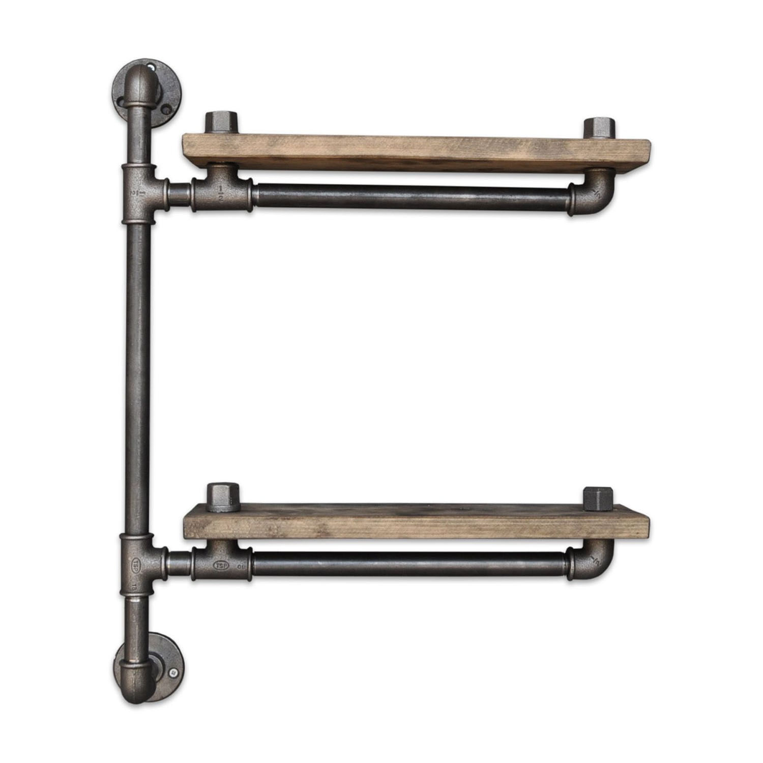Etajera cu tevi, Hanah Home, lemn de molid si metal, nuc si negru, 60x47x13 cm