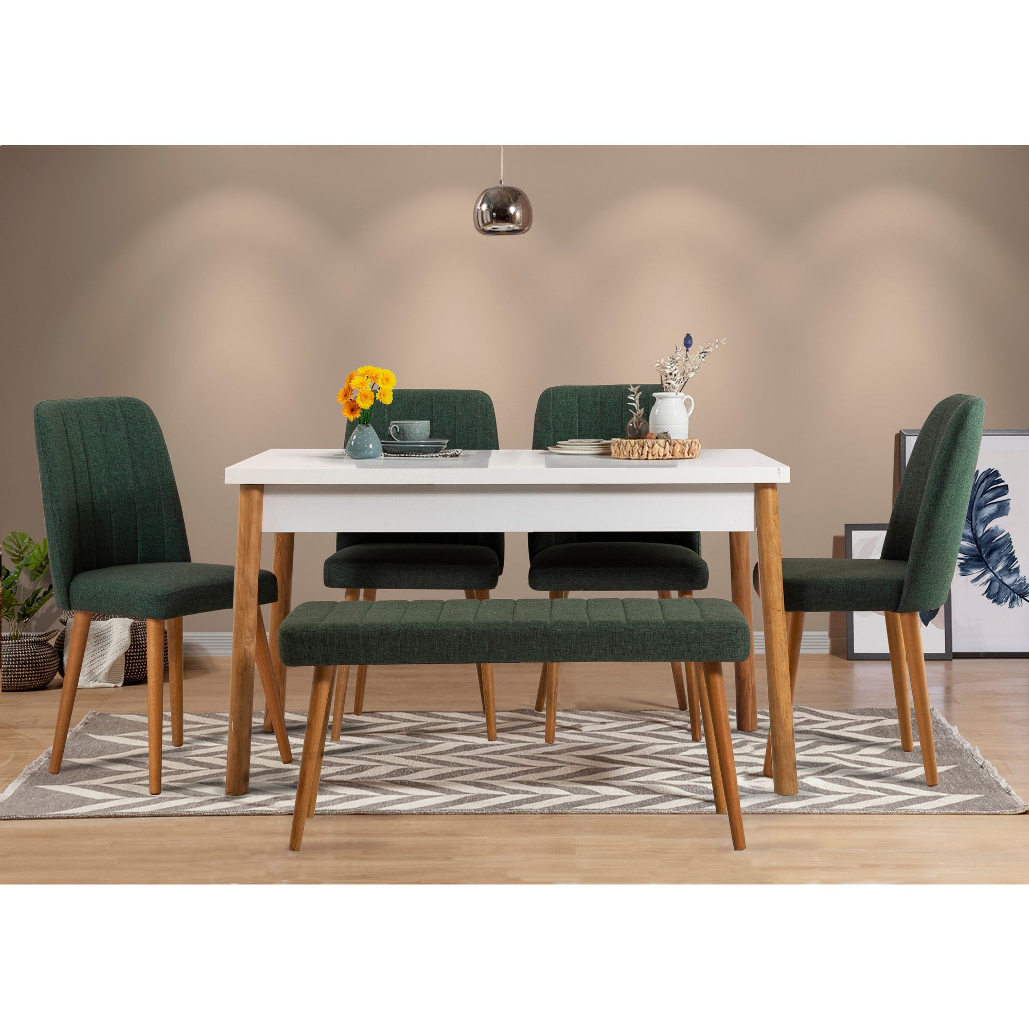 Masa de dining, Hanah Home, pal melaminat, pin atlantic si alb, 120x75x77 cm — imaginea 4