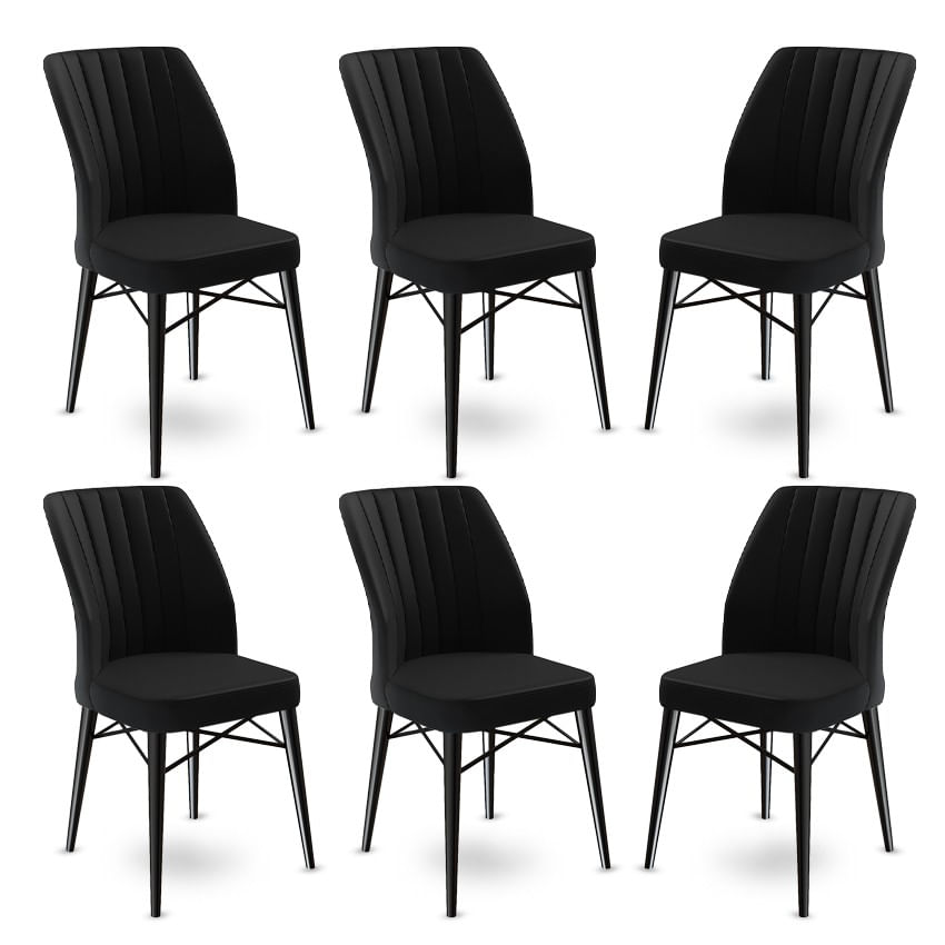 Set scaune, Hanah Home, metal, negru, 45x42x93 cm, 6 piese