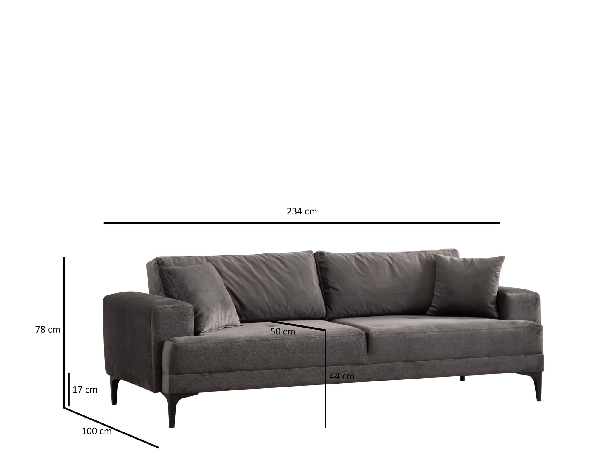 Canapea 3 locuri, Atelier Del Sofa, lemn fag si pal, antracit, 234x100x78 cm — imaginea 3