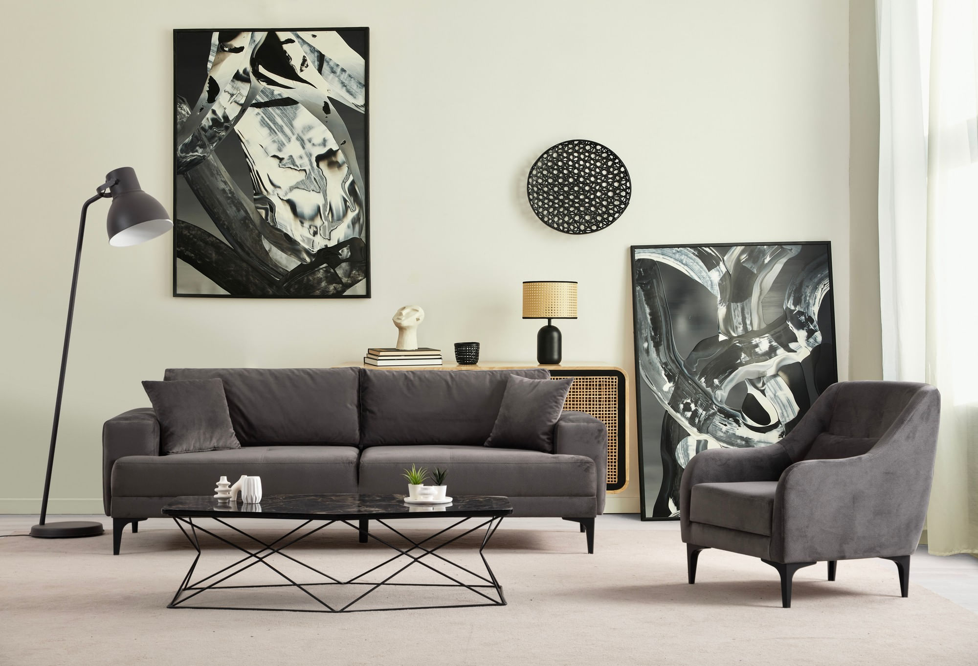 Canapea 3 locuri, Atelier Del Sofa, lemn fag si pal, antracit, 234x100x78 cm — imaginea 6