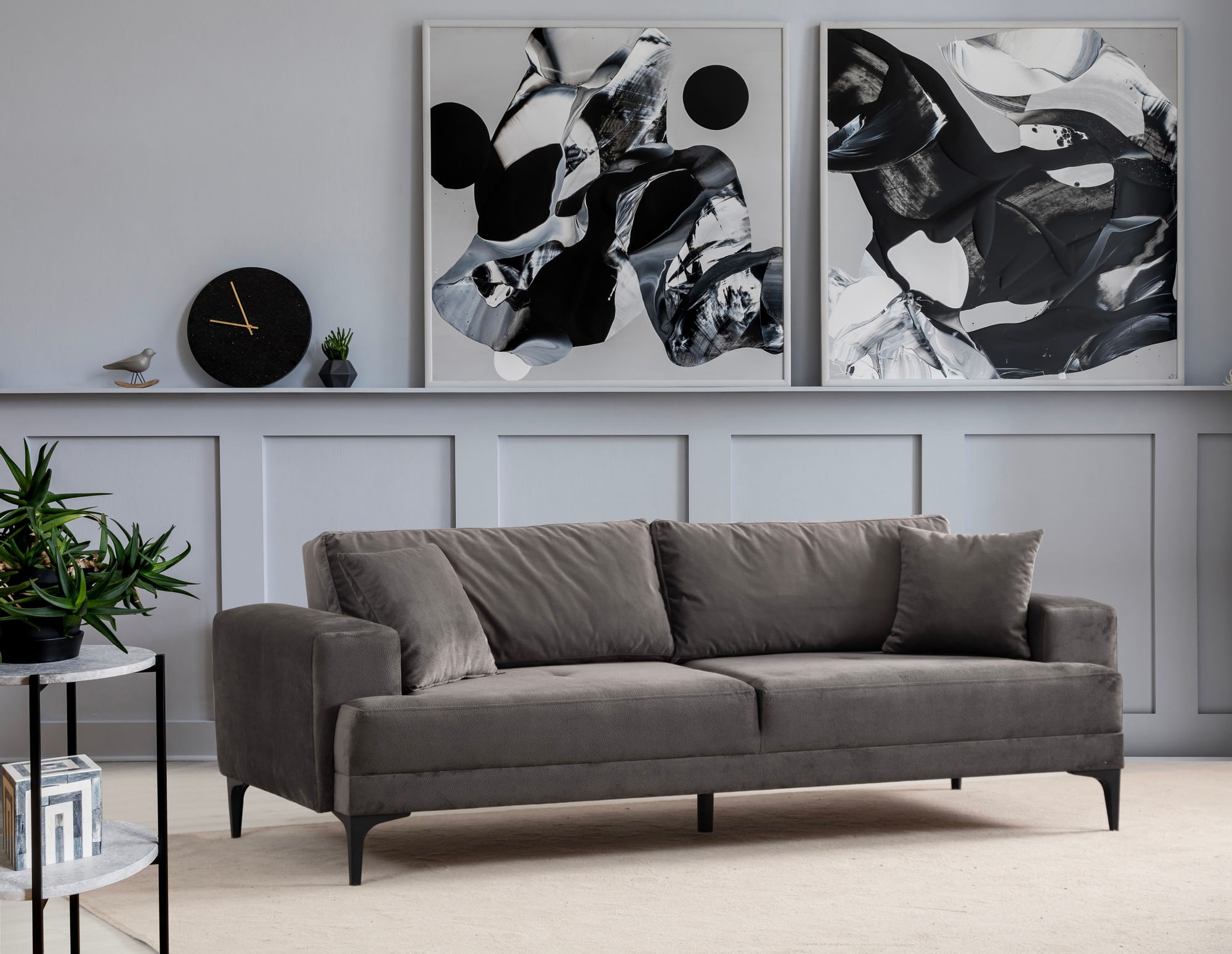 Canapea 3 locuri, Atelier Del Sofa, lemn fag si pal, antracit, 234x100x78 cm — imaginea 8