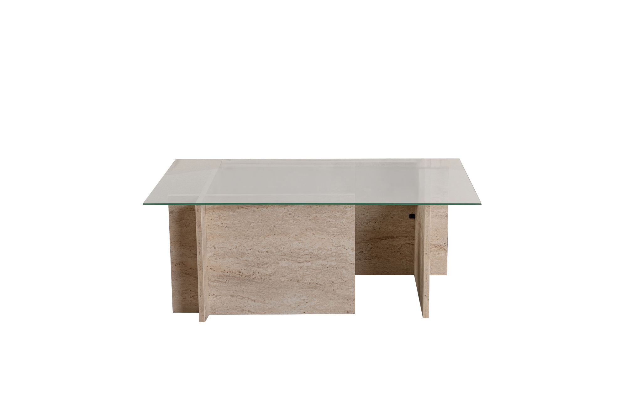 Masuta de cafea, Hanah Home, sticla calita si PAL melaminat, travertin, 105x65x40 cm — imaginea 3