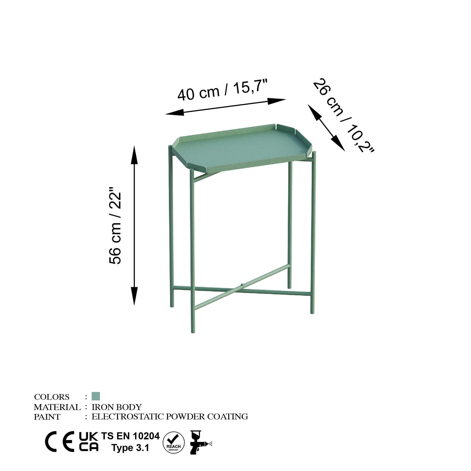 Masuta de cafea, Hanah Home, metal, verde, 26x40x56 cm — imaginea 4