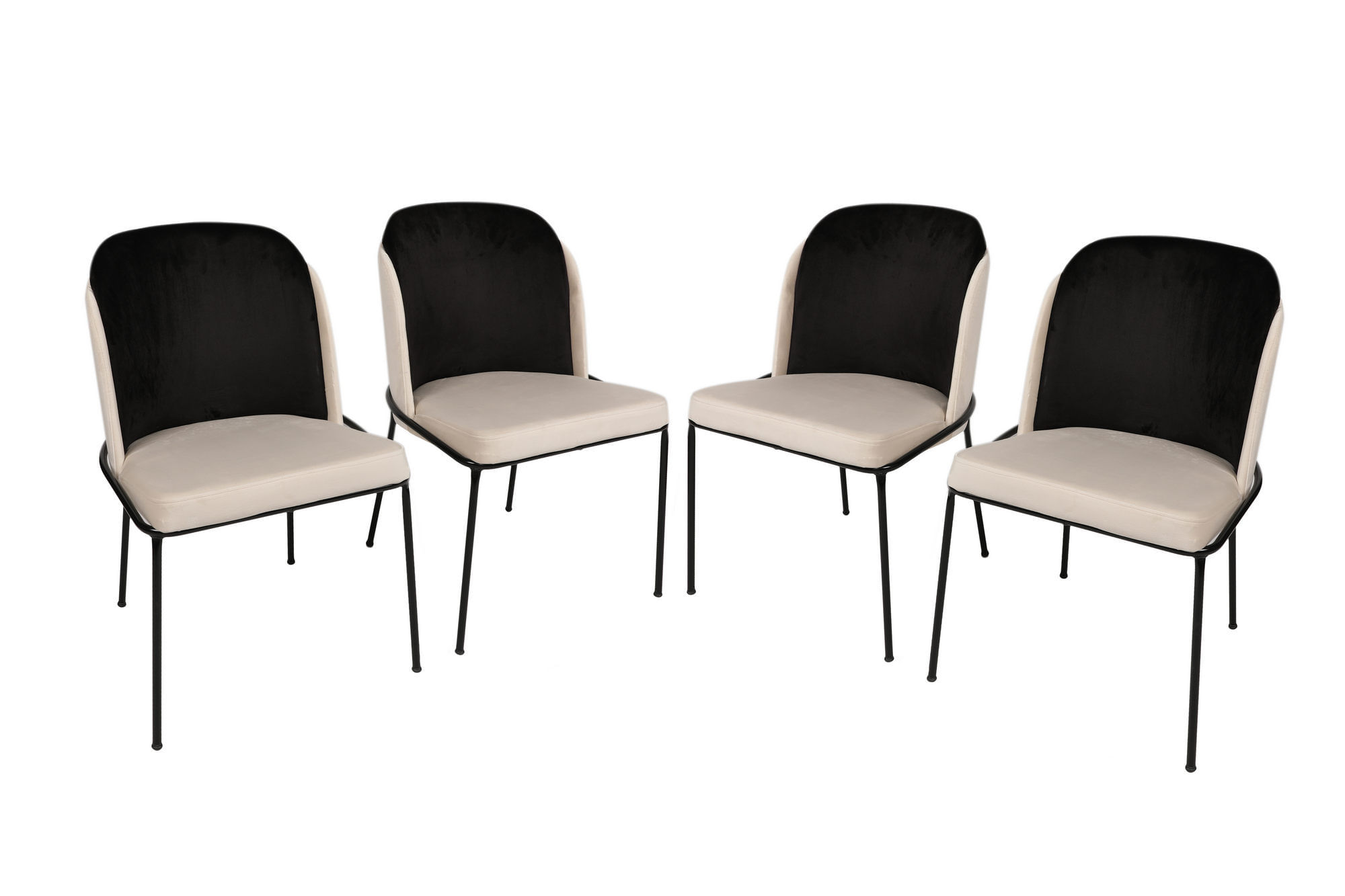 Set scaune, Hanah Home, metal, catifea, negru crem, 54x55x86 cm, 4 piese